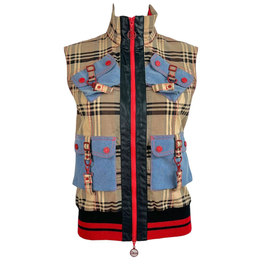 Christian Dior Multi-Pocket Sleeveless Vest Tan Plaid Denim