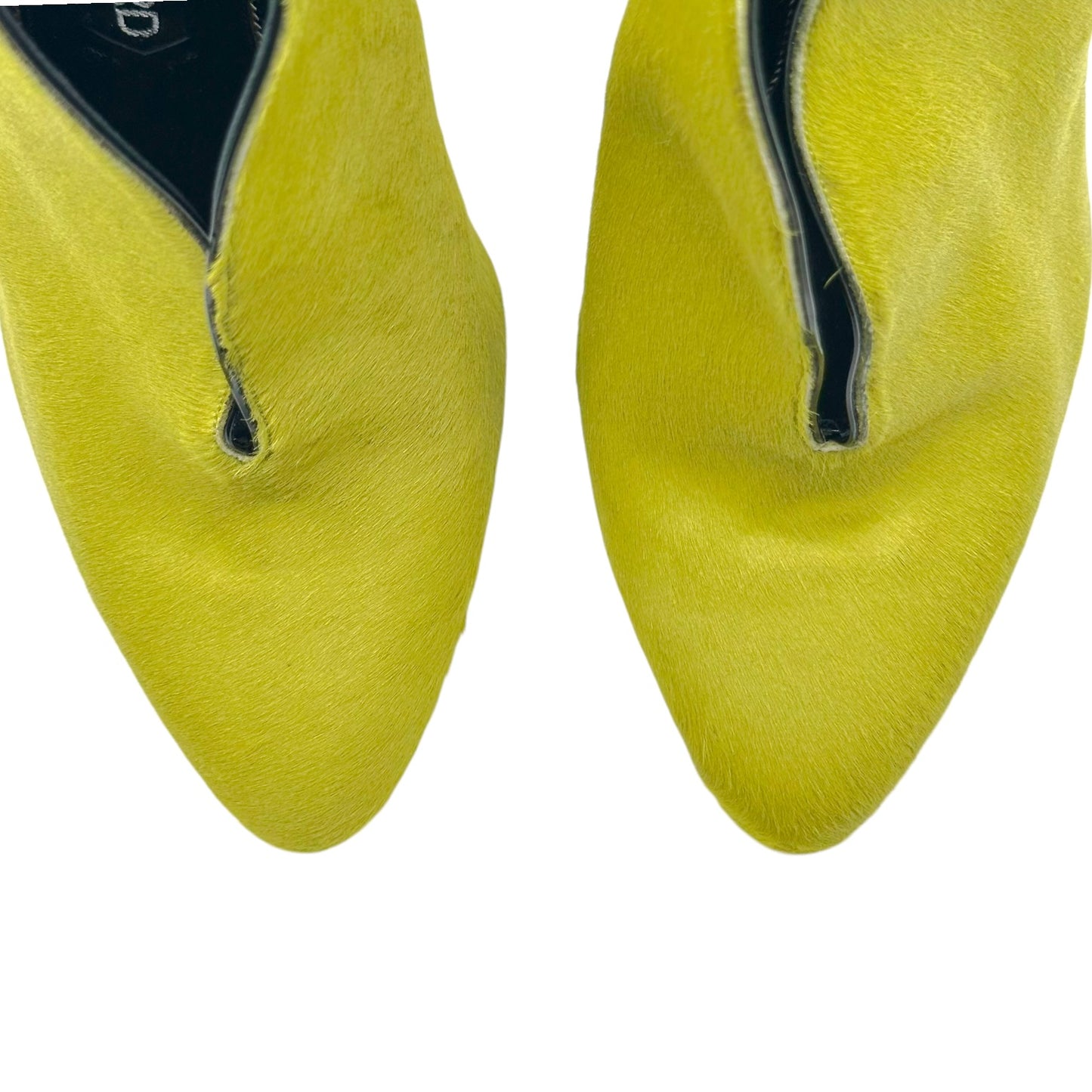 Tom Ford Lime Green Ponyhair V Cut-Out Heeled Booties