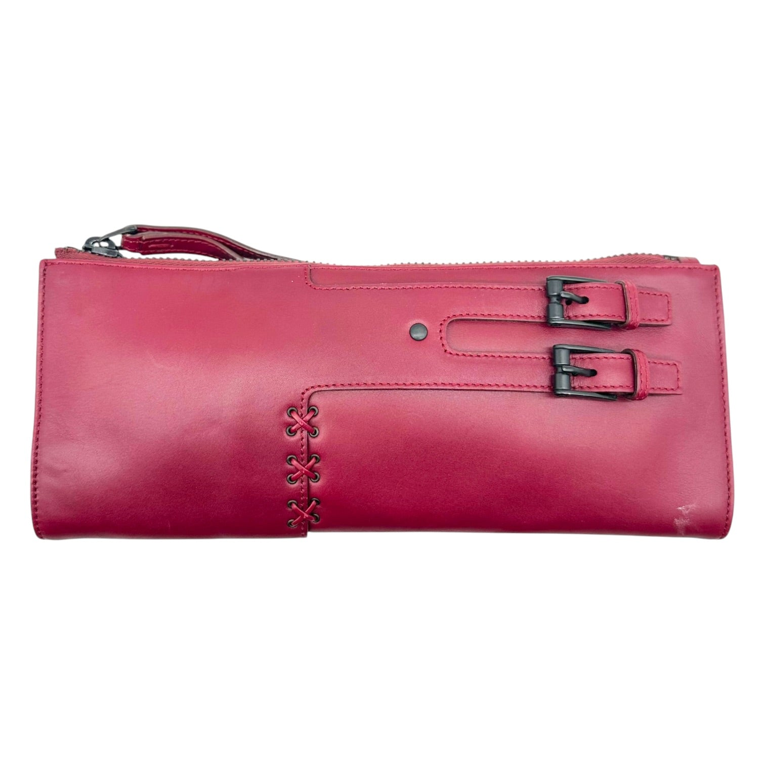 Gucci Burgundy Leather Clutch Bag With Whipstitch Detail