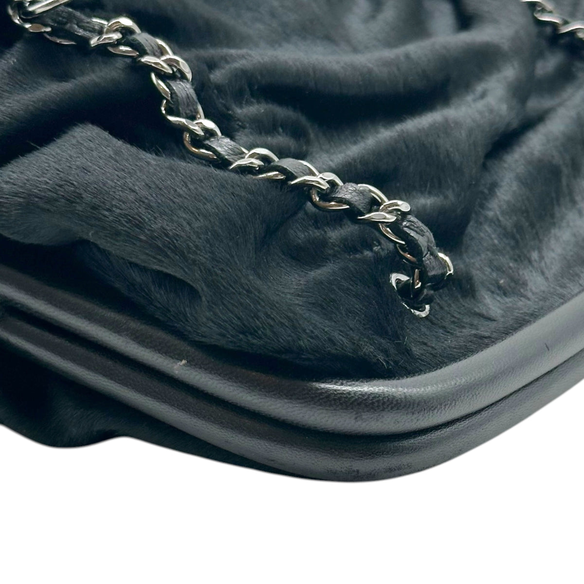 Chanel Black Ruched Ponyhair Handbag with Kisslock Closure