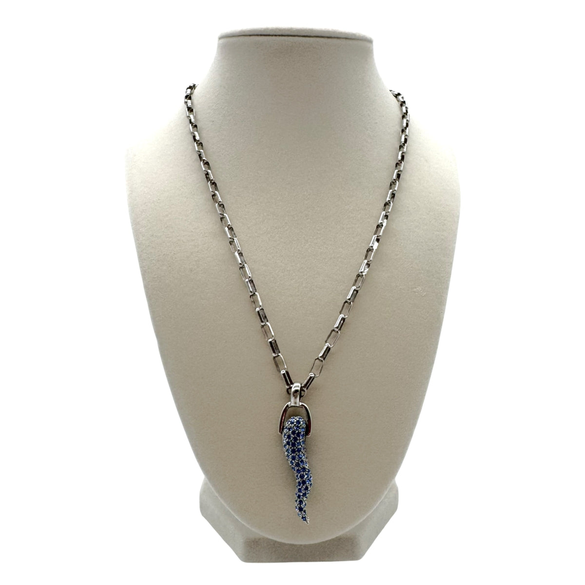 Dolce & Gabbana Sterling Silver & Blue Crystal Horn Necklace
