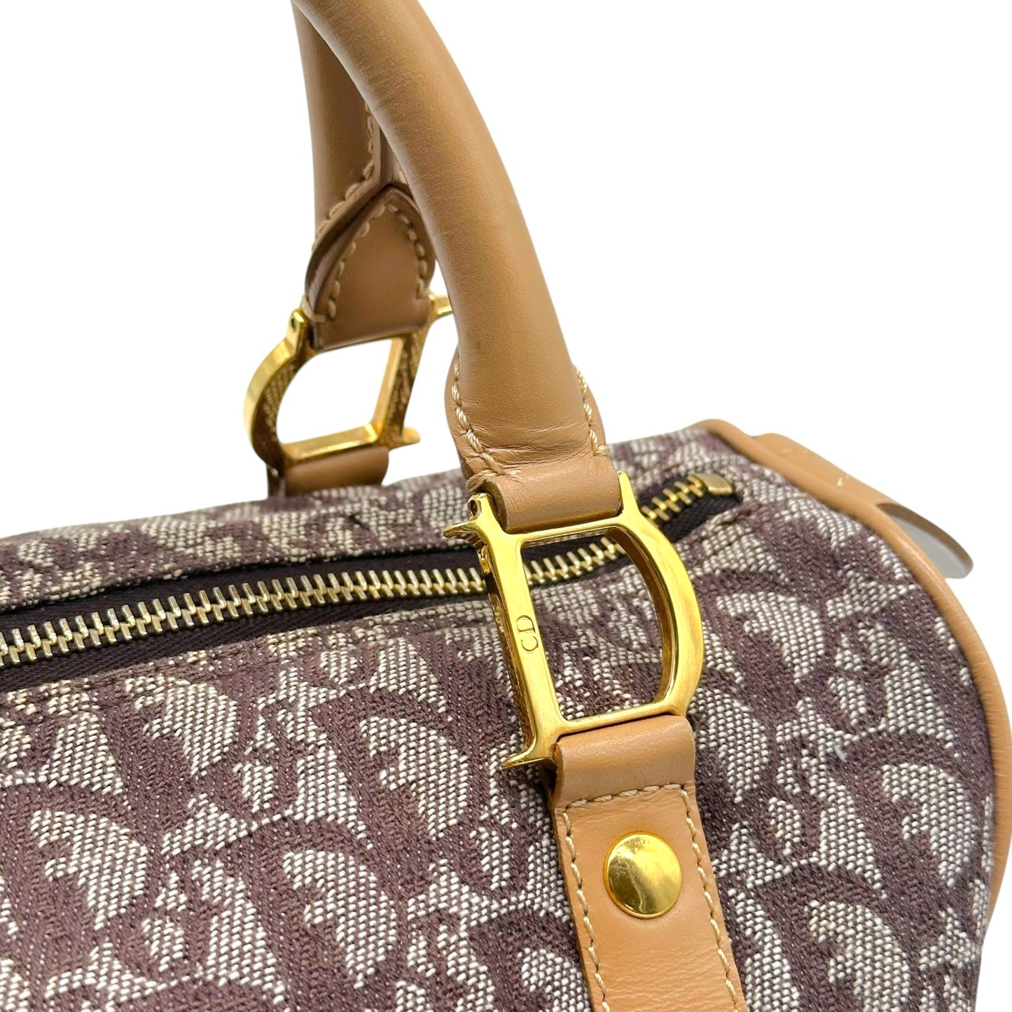 Christian Dior Burgundy & Tan Trotter Monogram Medium Boston Bag