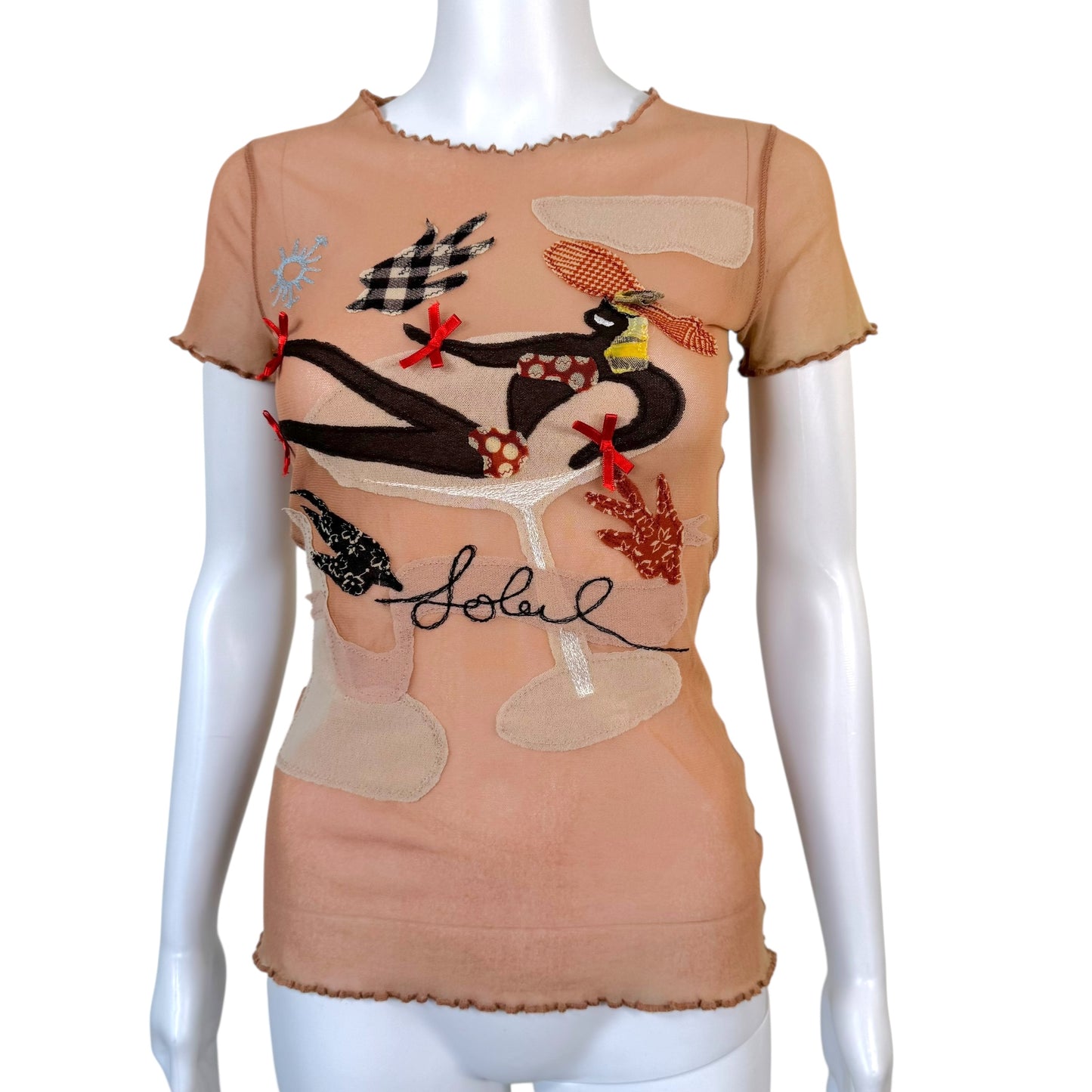 Jean Paul Gaultier Soleil Pink Mesh Patchwork T-Shirt - Outfit Repeater