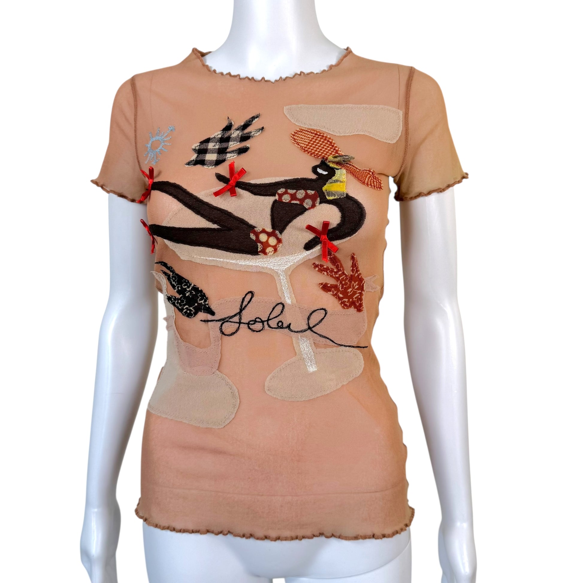 Jean Paul Gaultier Soleil Pink Mesh Patchwork T-Shirt - Outfit Repeater