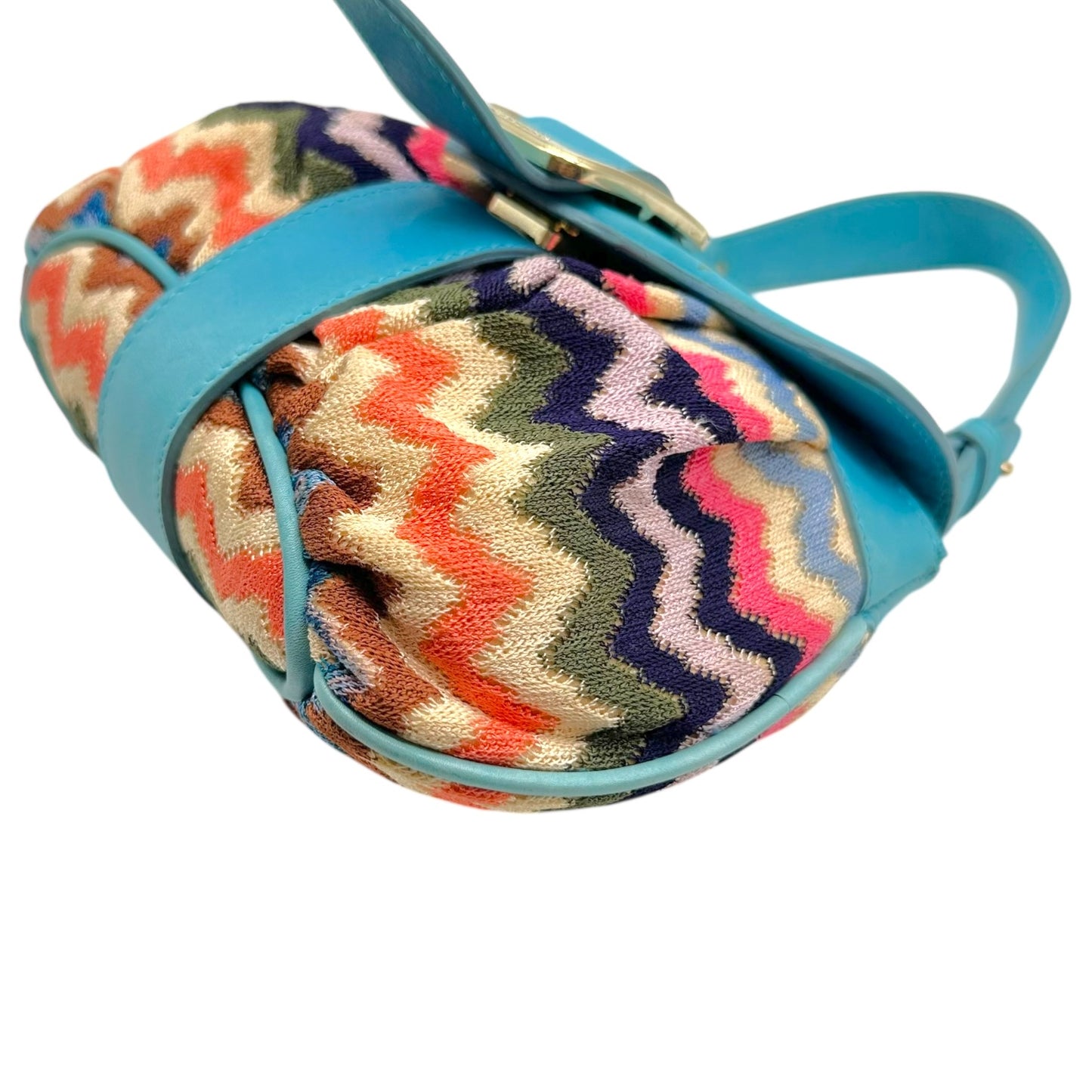 Missoni Blue Leather & Multicolor Chevron Mini Handbag