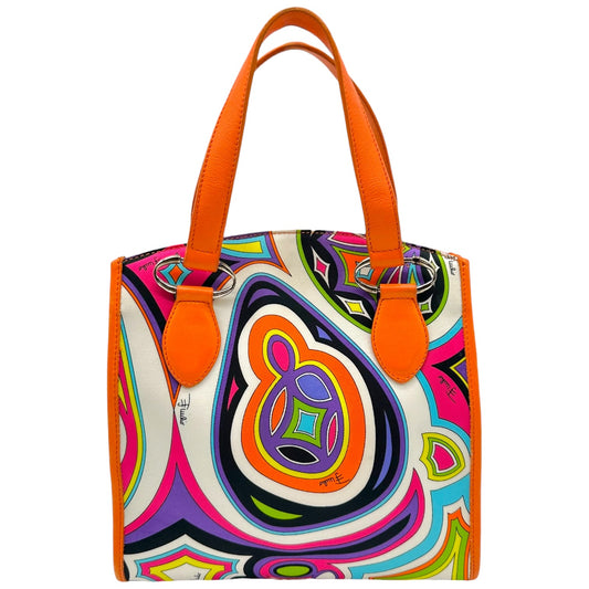 Emilio Pucci Orange & Multicolor Printed Silk Mini Tote Handbag