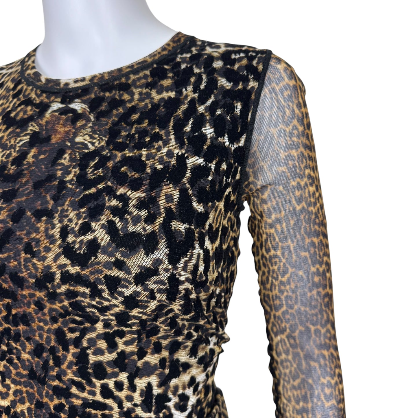 Jean Paul Gaultier Leopard Print Mesh & Velvet Midi Dress