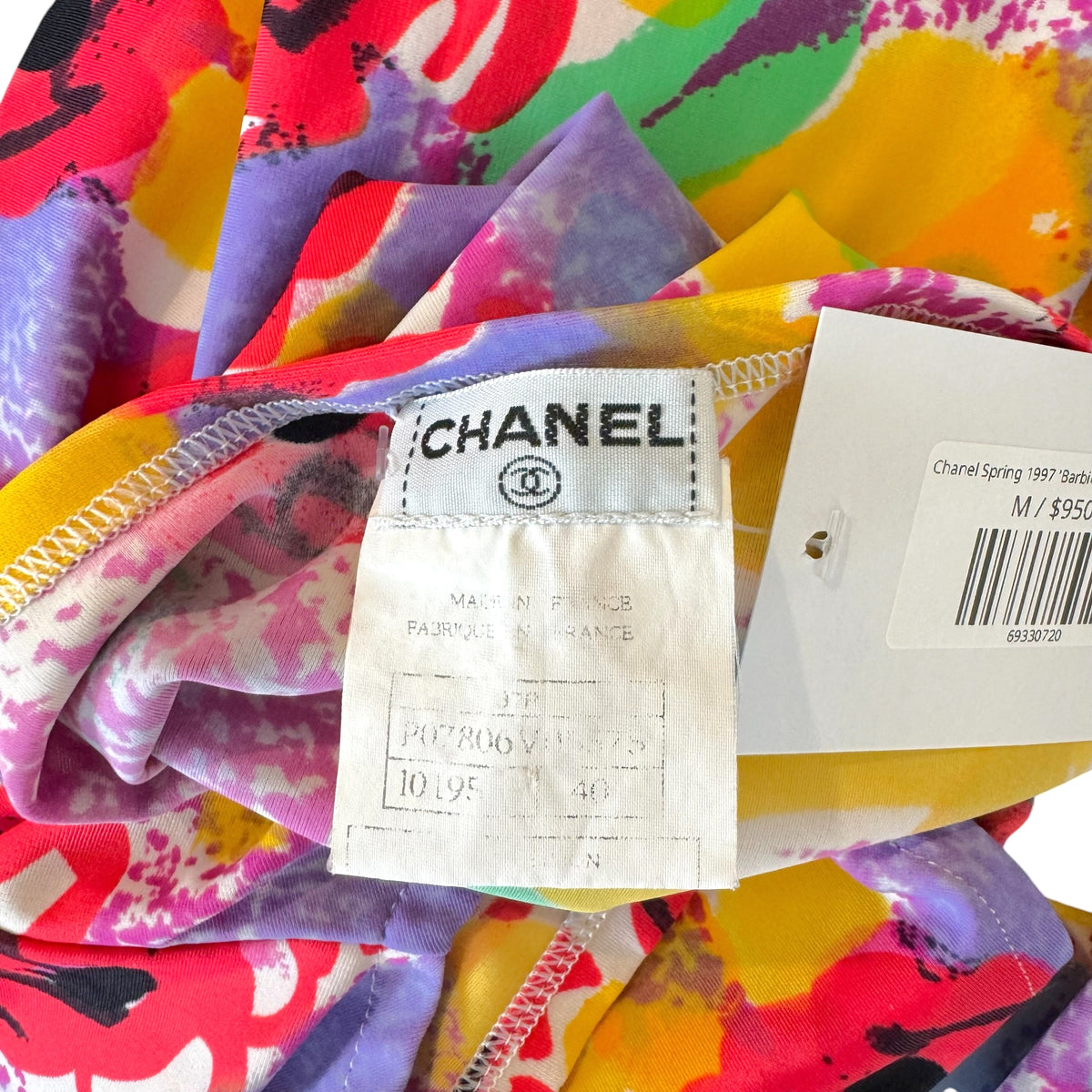 Chanel A-Line Mini Dress Multicolor Camellia Print 1990s