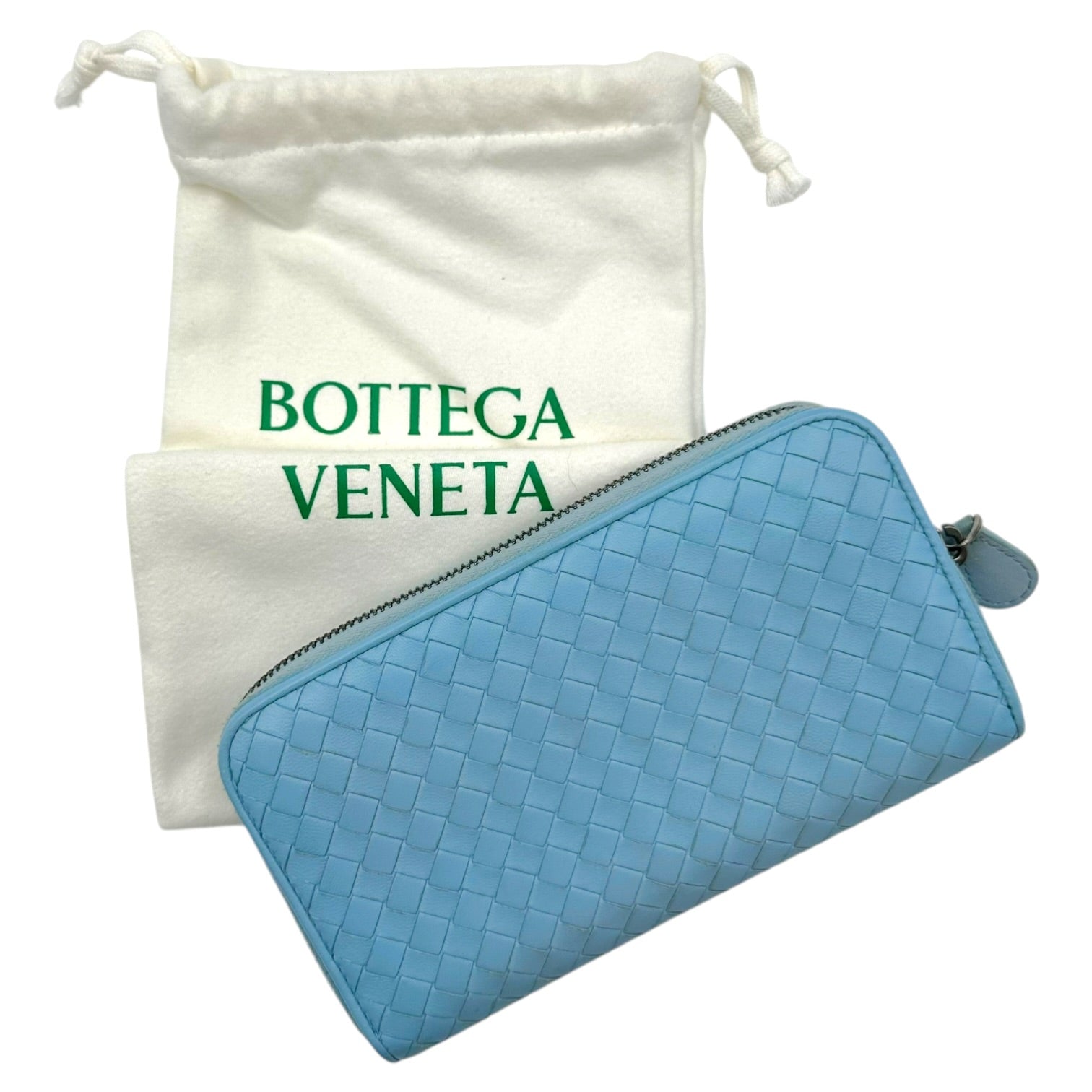Bottega Veneta Long Zip Wallet Light Blue Intrecciato Leather