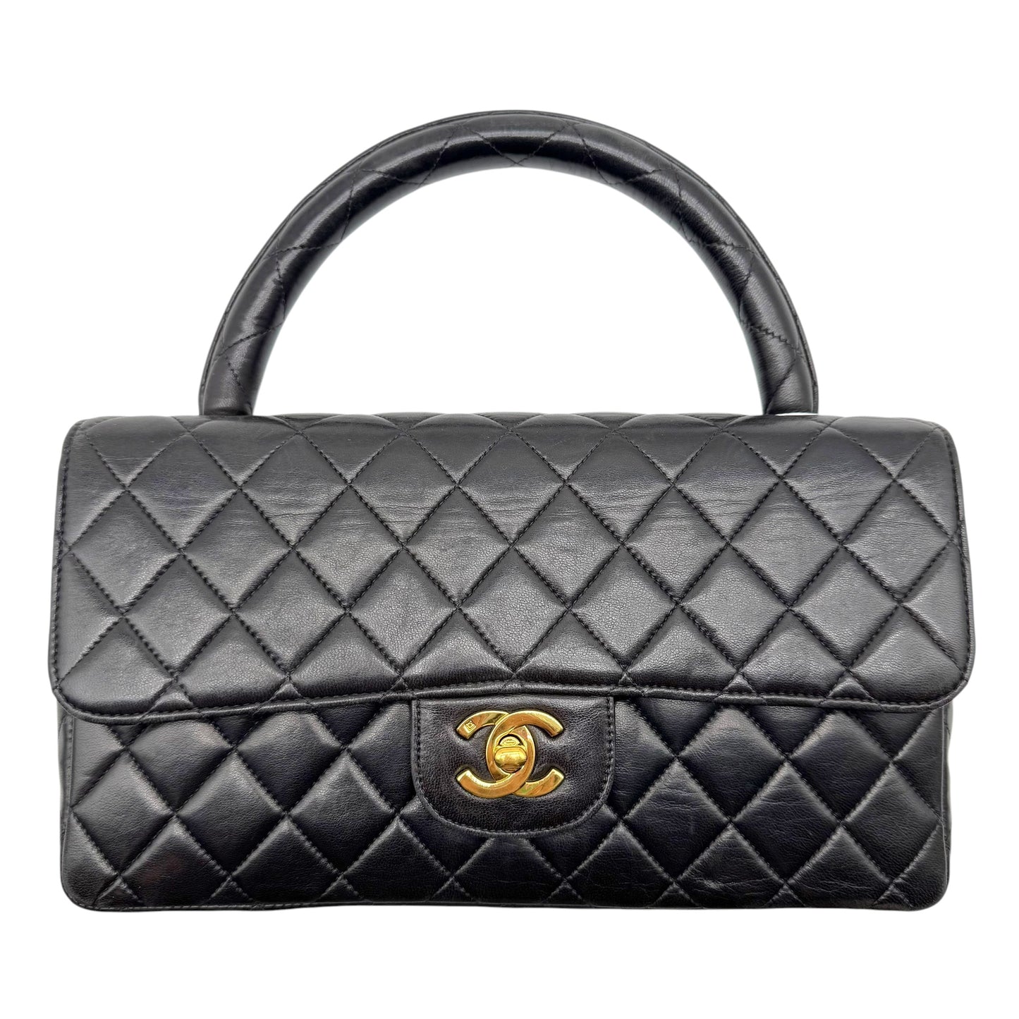 Chanel Black Matelasse Lambskin Top Handle Kelly Flap Bag 1994-96