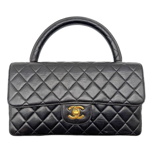 Chanel Black Matelasse Lambskin Top Handle Flap Bag