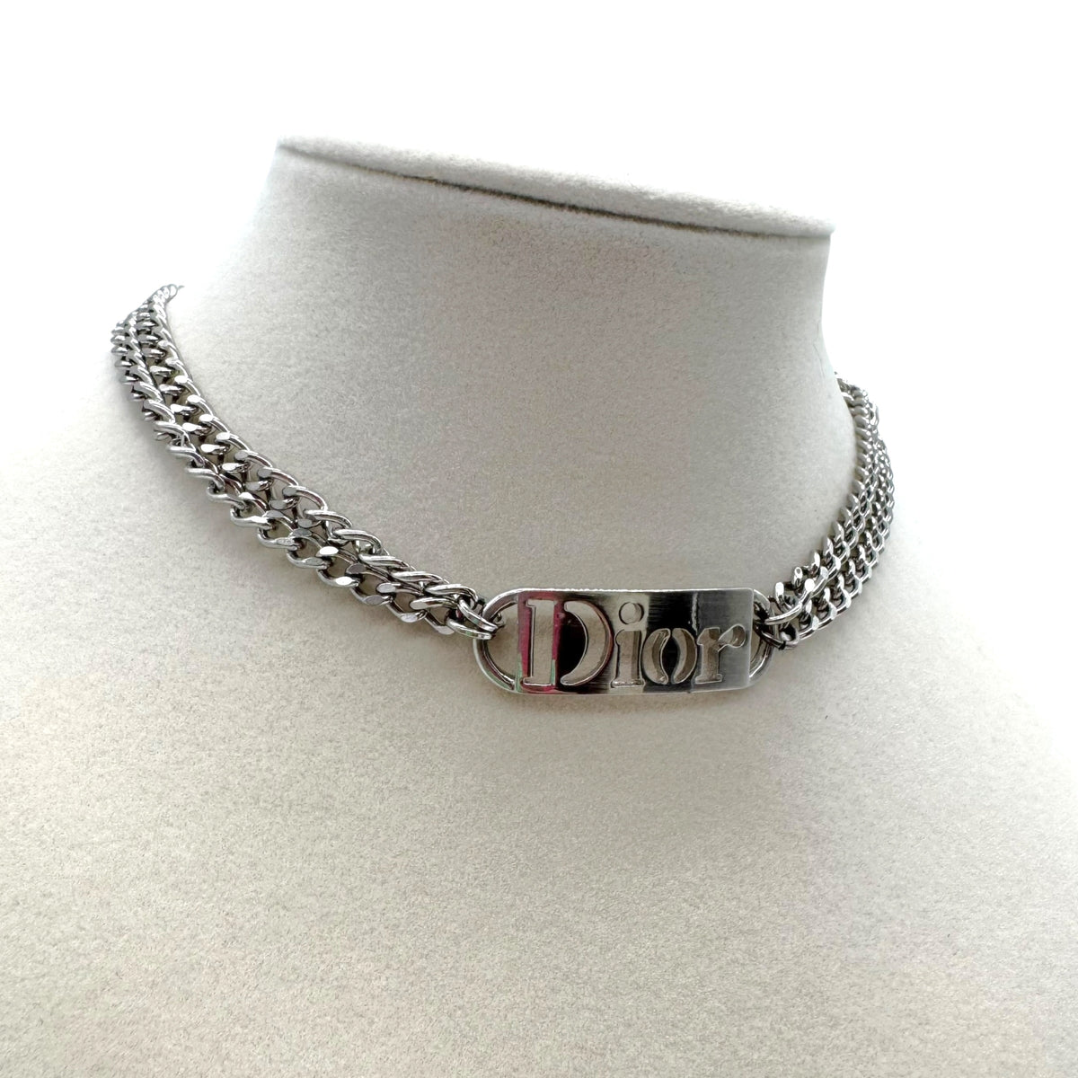Christian Dior Silver Curb-Chain Logo Choker Necklace