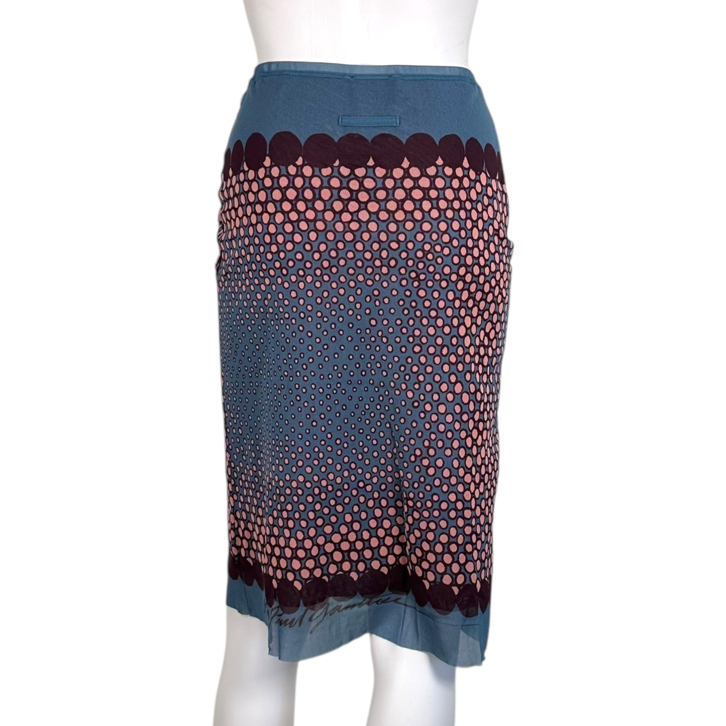 Jean Paul Gaultier JPG Teal & Pink Logo Print Mesh Midi Skirt