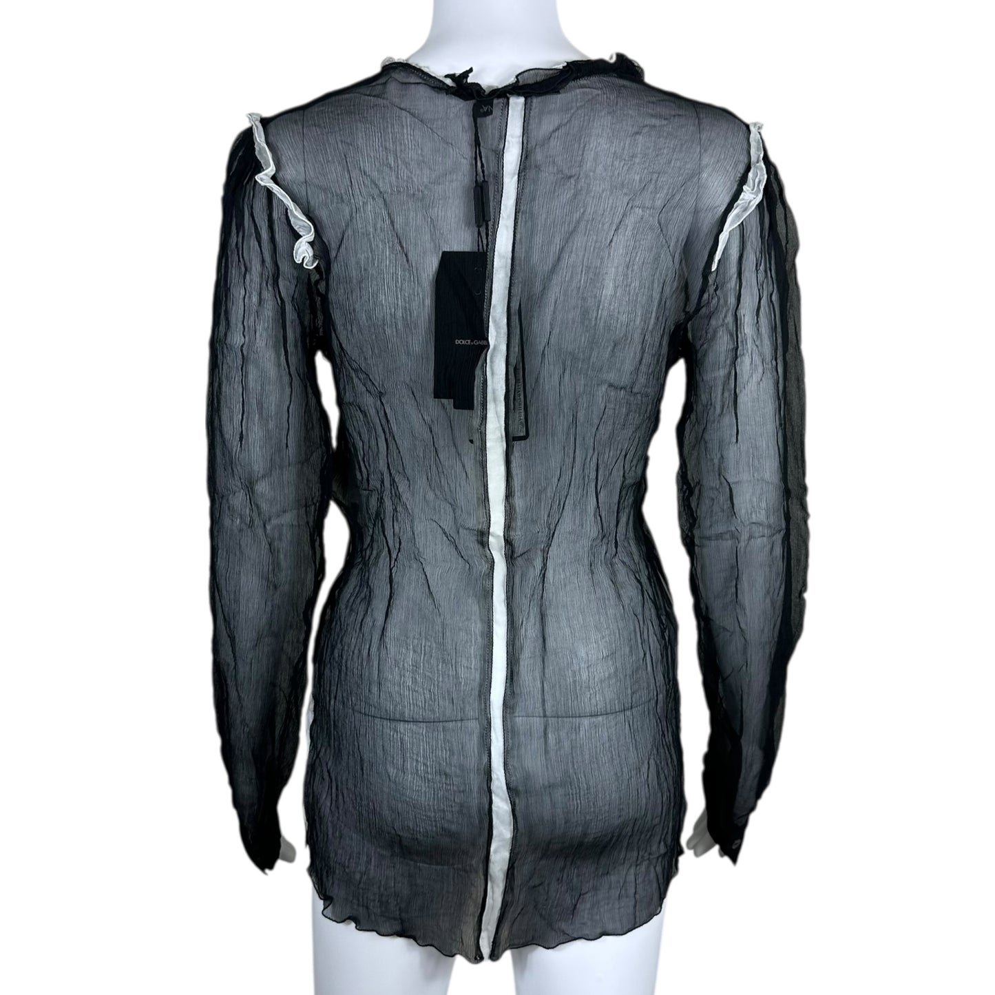 Dolce & Gabbana Black Silk Sheer Ruffle Trim Blouse NEW - Outfit Repeater