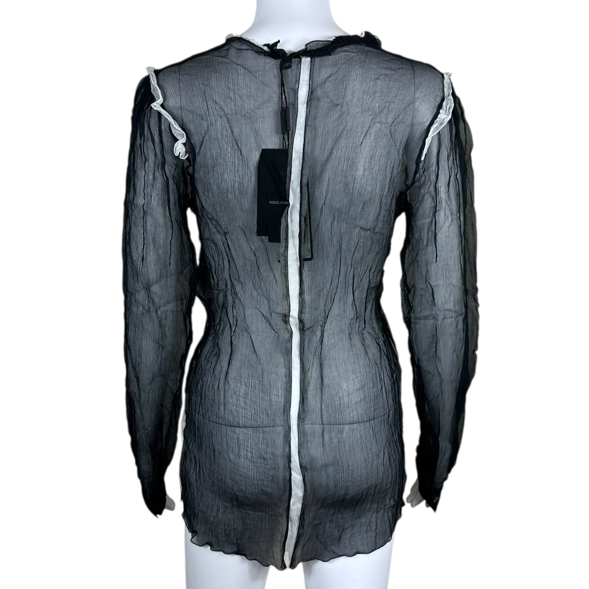 Dolce & Gabbana Black Silk Sheer Ruffle Trim Blouse NEW - Outfit Repeater
