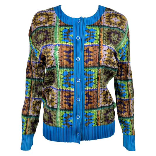 Issey Miyake Pleats Please Turquoise Crochet Cardigan Top
