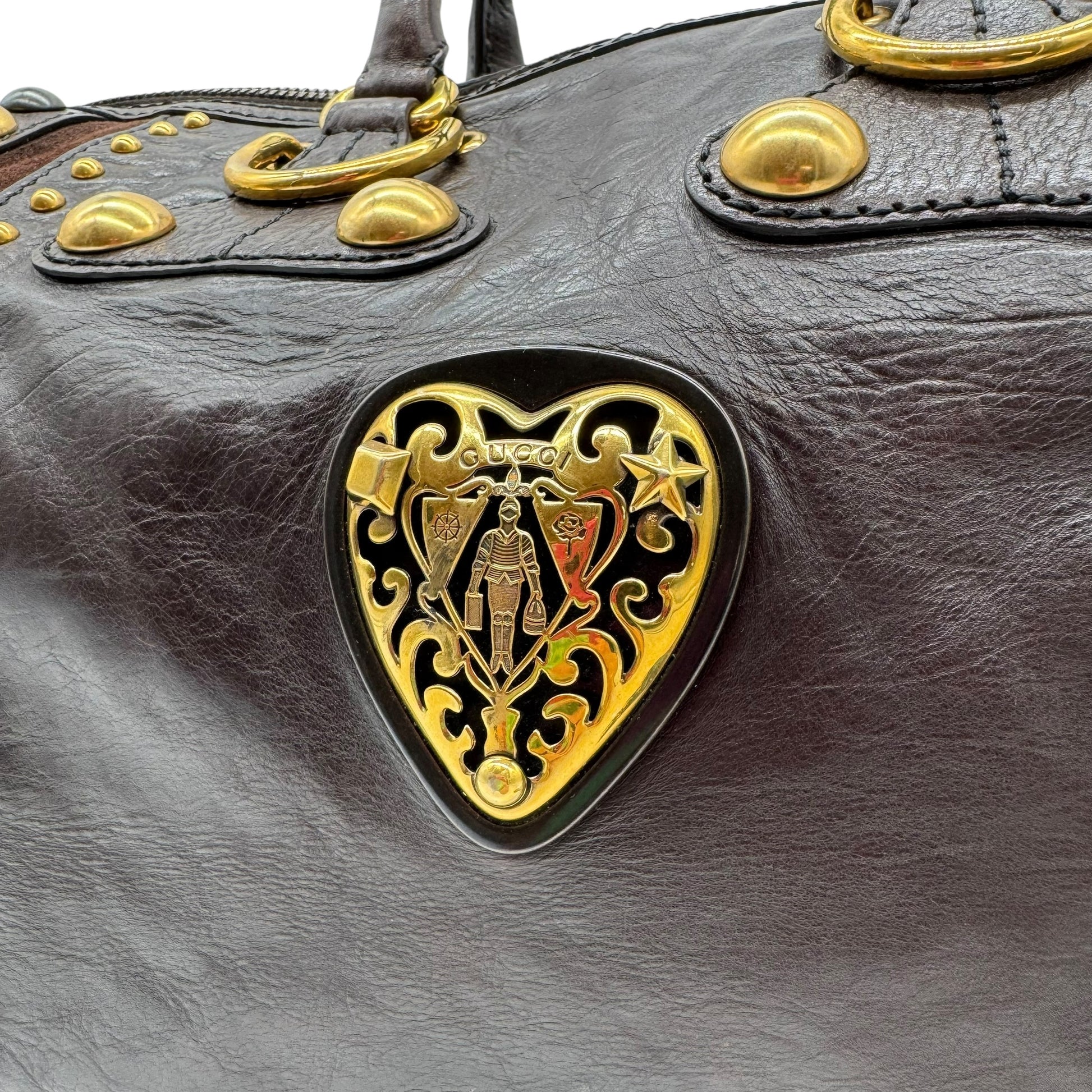 Gucci Babouska Brown Leather & Suede Studded Boston Bag - Outfit Repeater