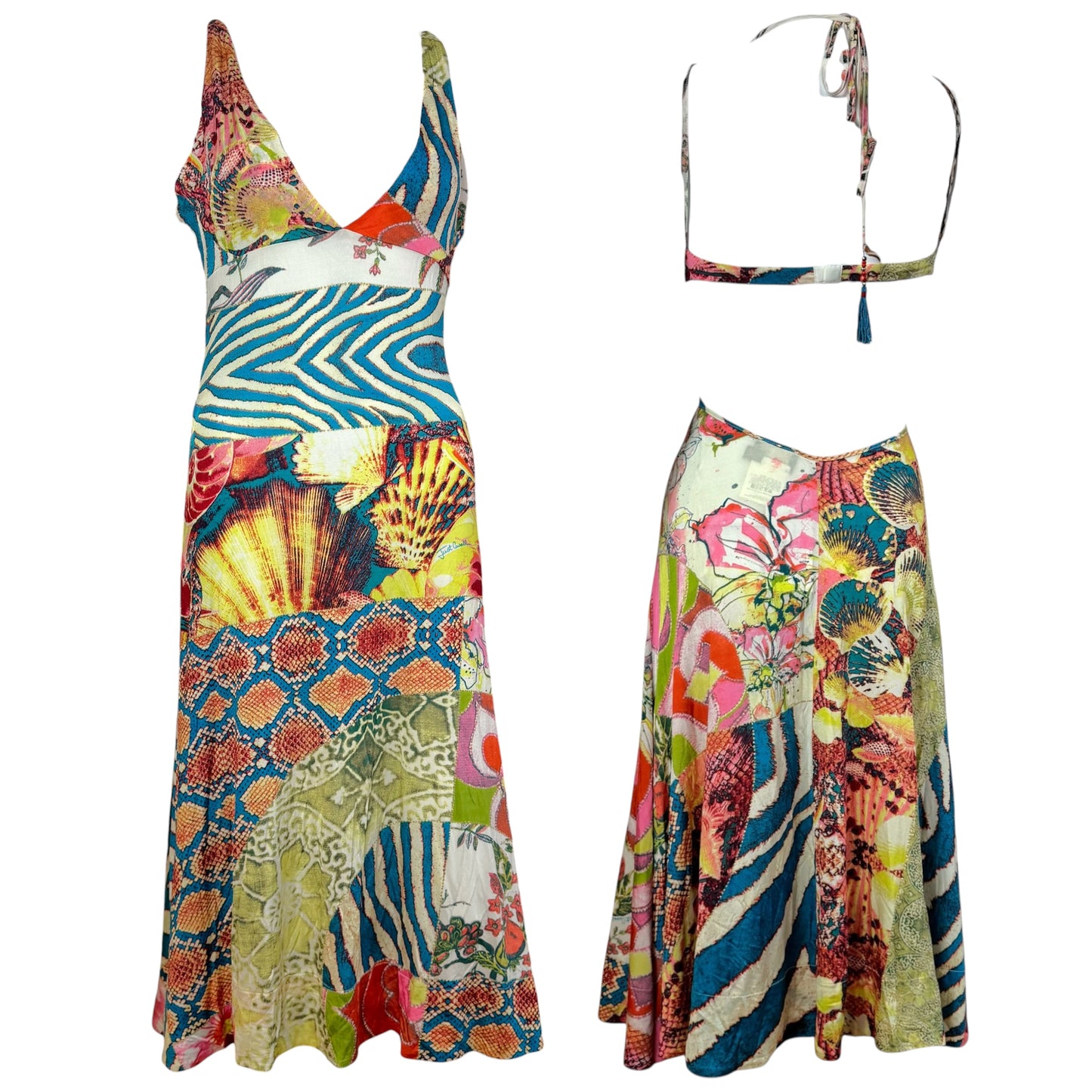 Just Cavalli Multicolor Open Back Halter Midi Dress