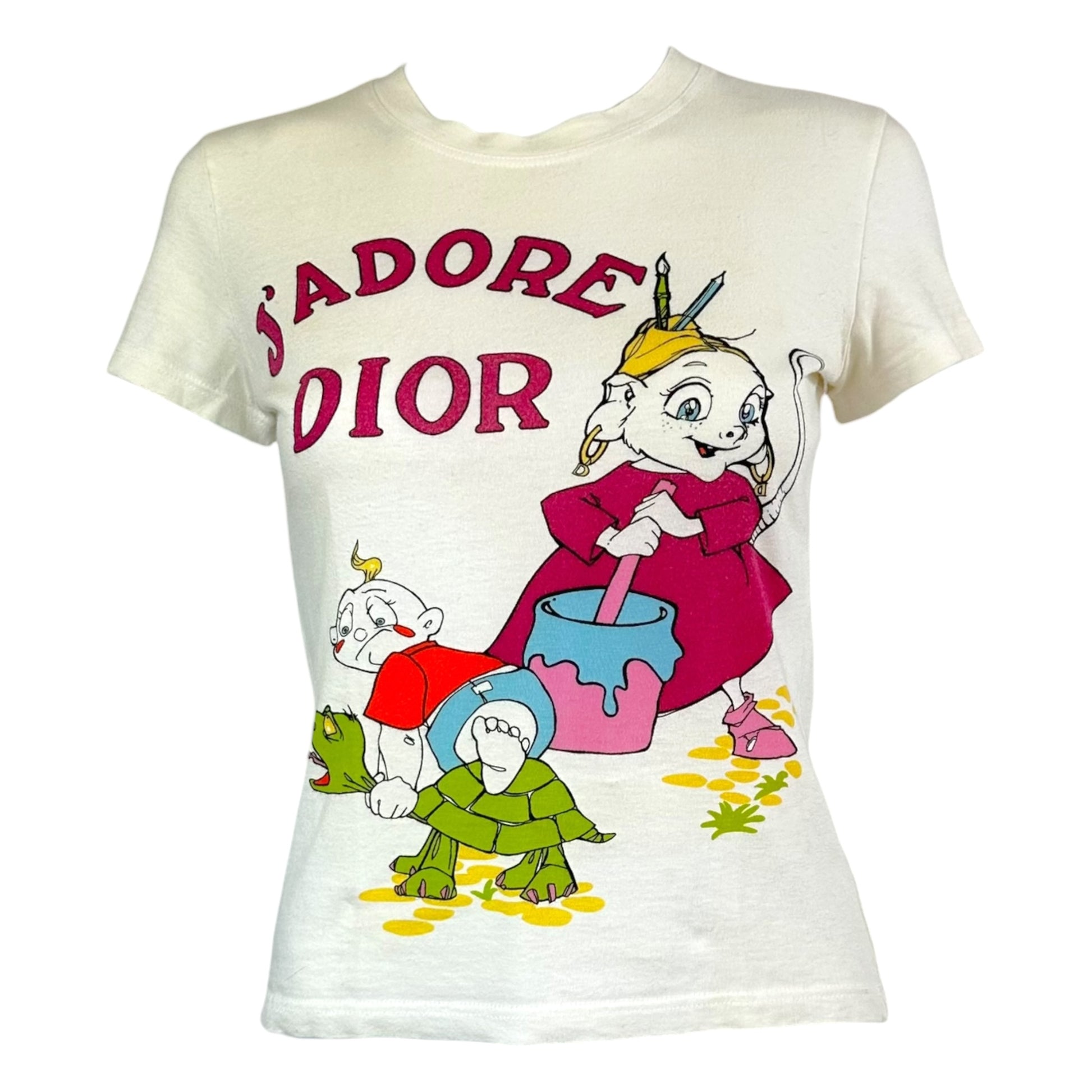 Christian Dior Cartoon Graphic T-Shirt White Crew Neck