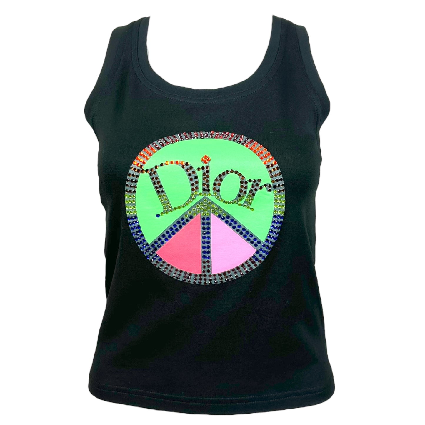 Christian Dior S/S 2005 Rhinestone Peace Sign Tank Top