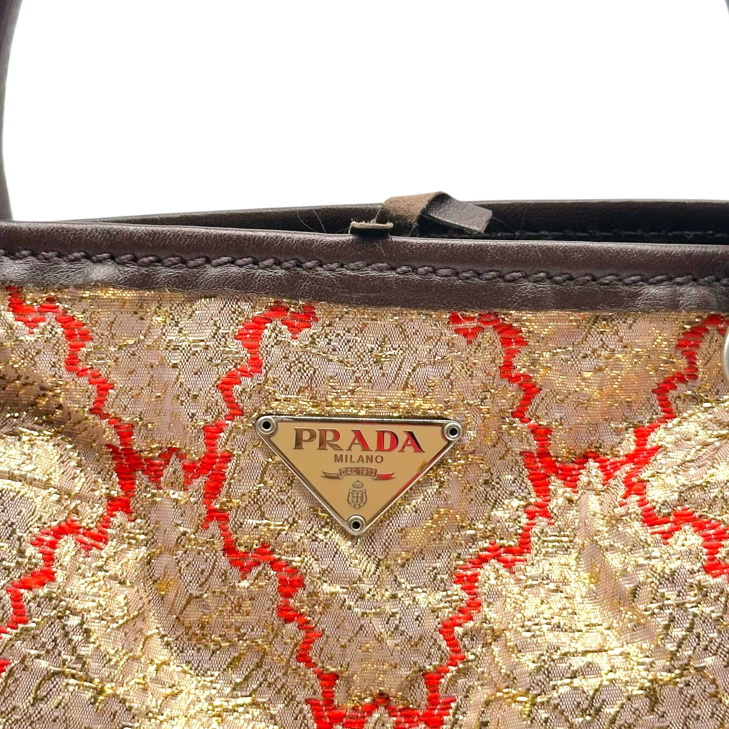 Prada Red & Gold Metallic Damask Handbag