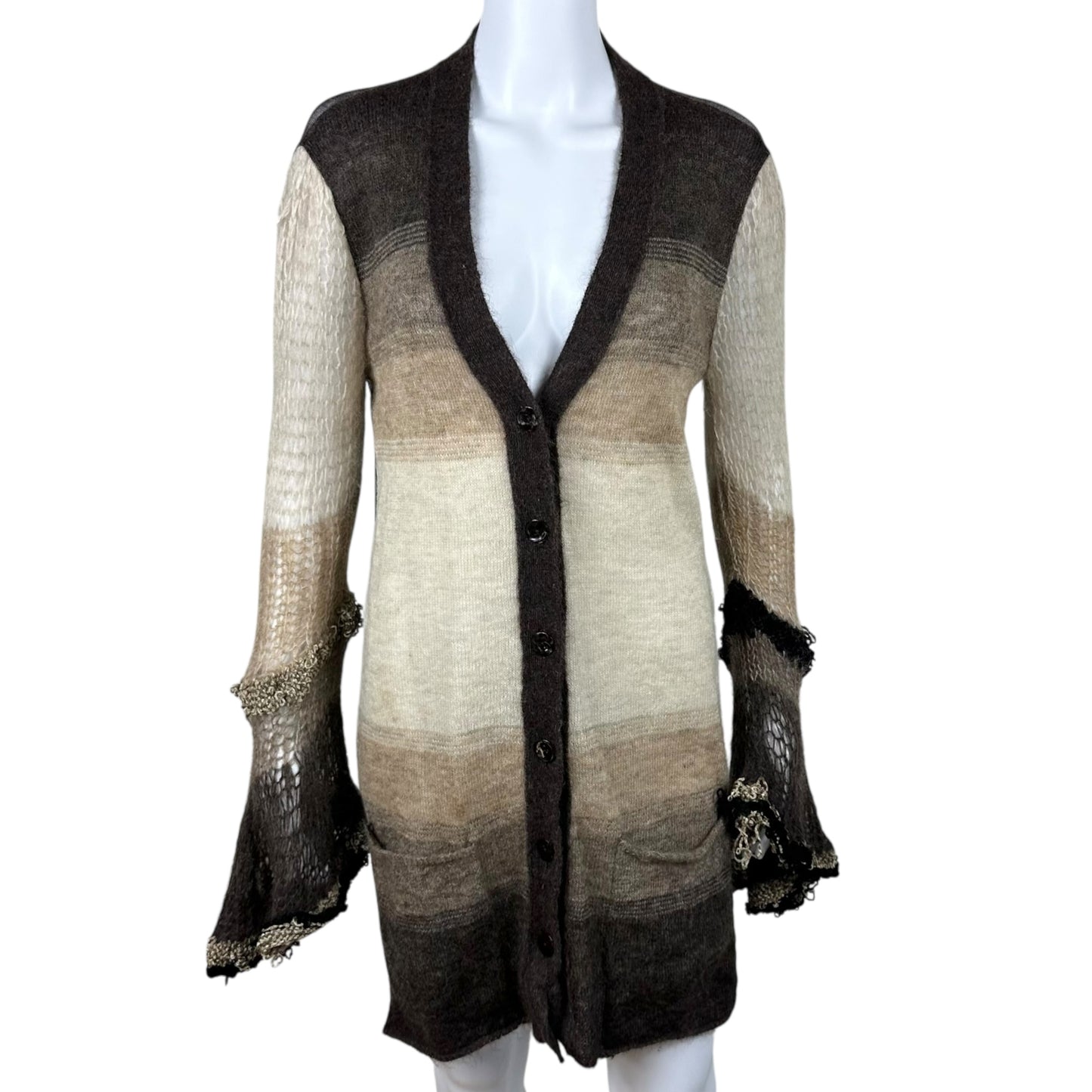Jean Paul Gaultier Brown Patterned Open Knit Mohair Cardigan