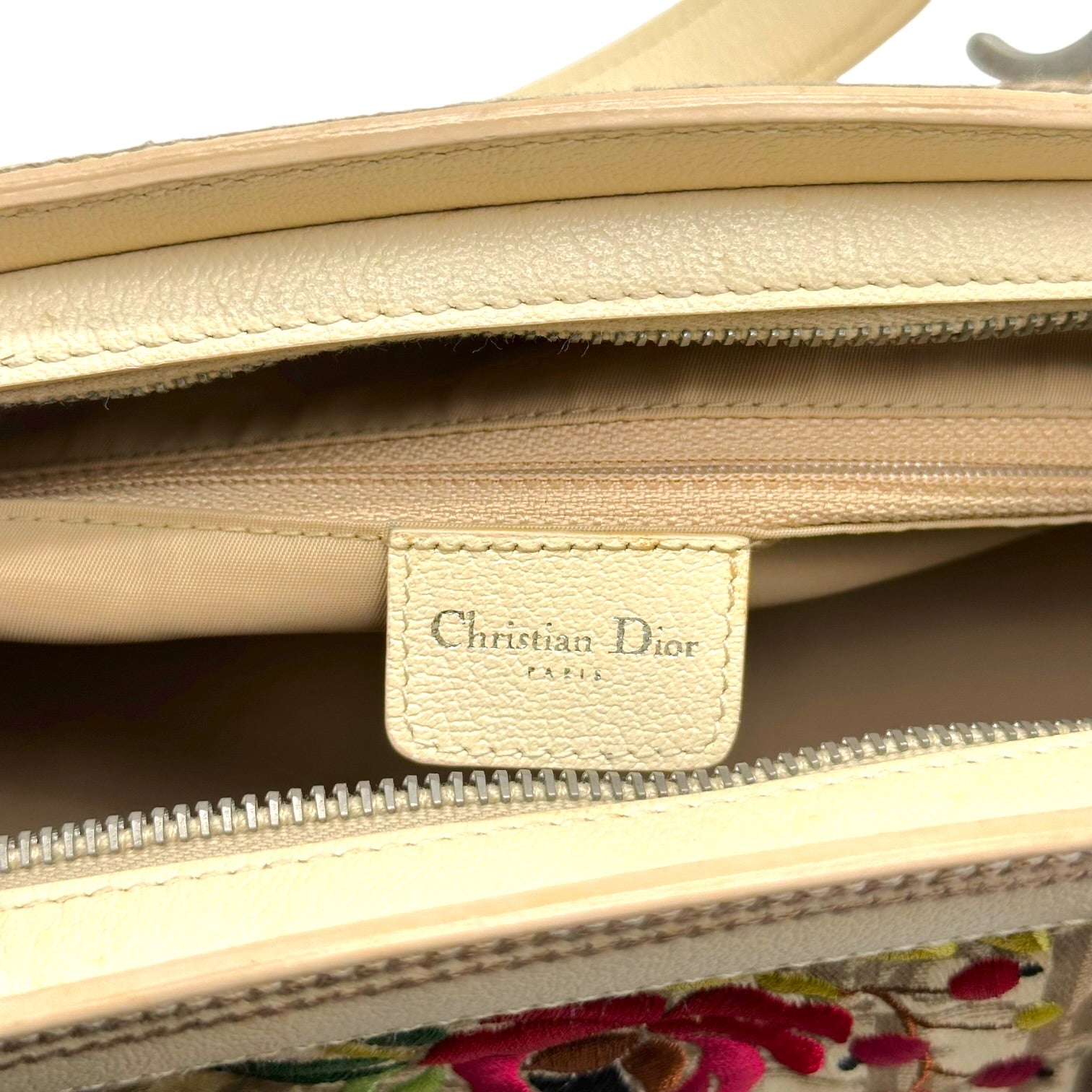 Christian Dior Ivory Floral Embroidered Bowler Bag