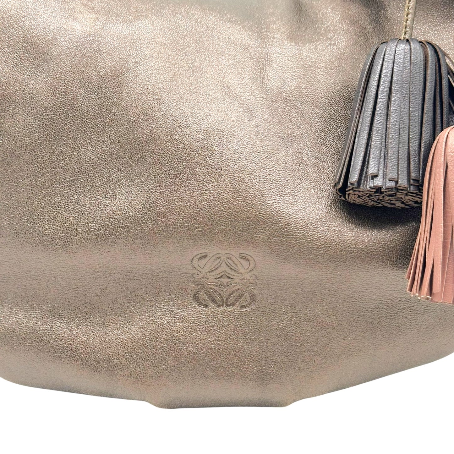 Loewe Brown Metallic Lambskin Bucket Shoulder Bag w/ Fringe Charms