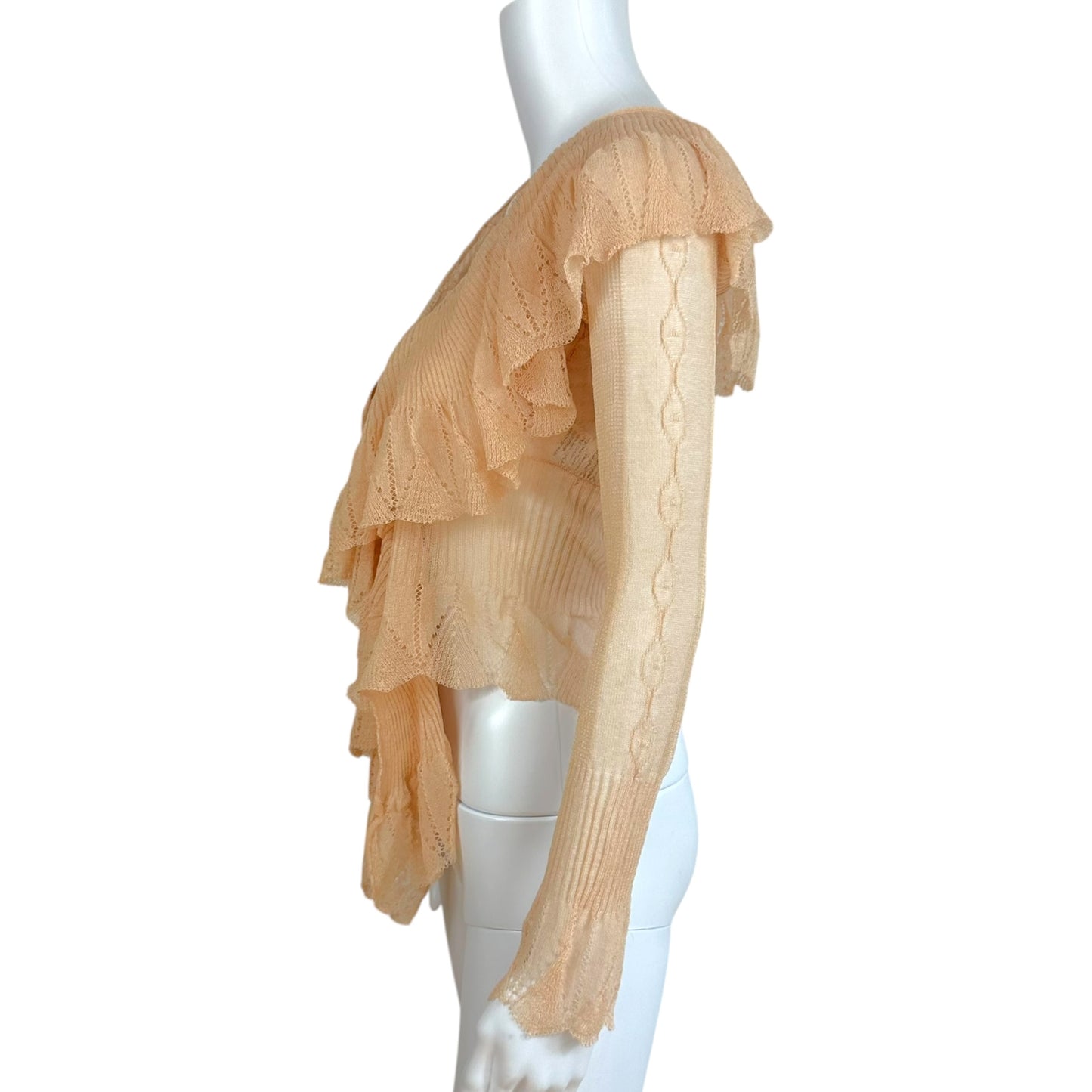 Christian Dior Light Pink Sheer Knit Ruffle Front Cardigan