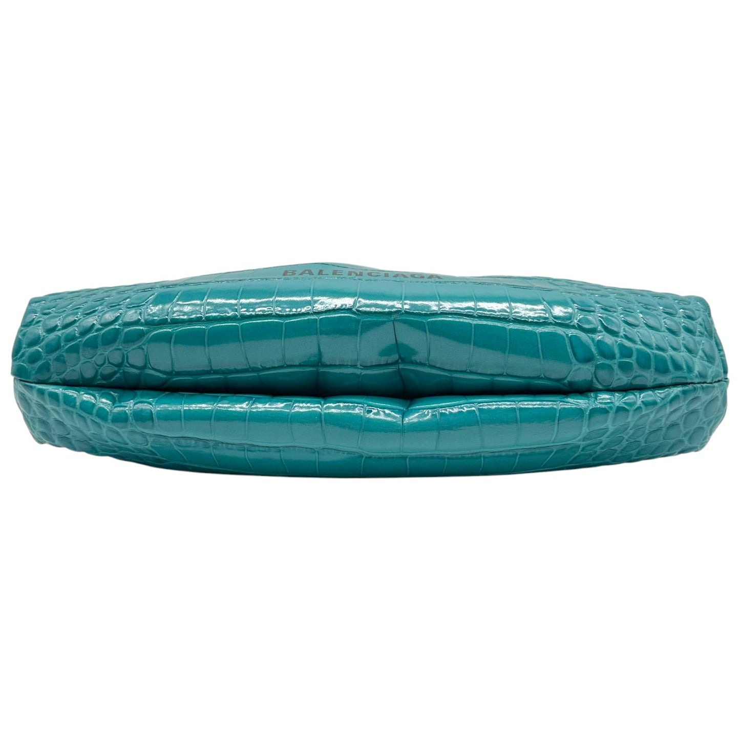 Balenciaga Turquoise Blue Croc Embossed Kisslock Shoulder Bag