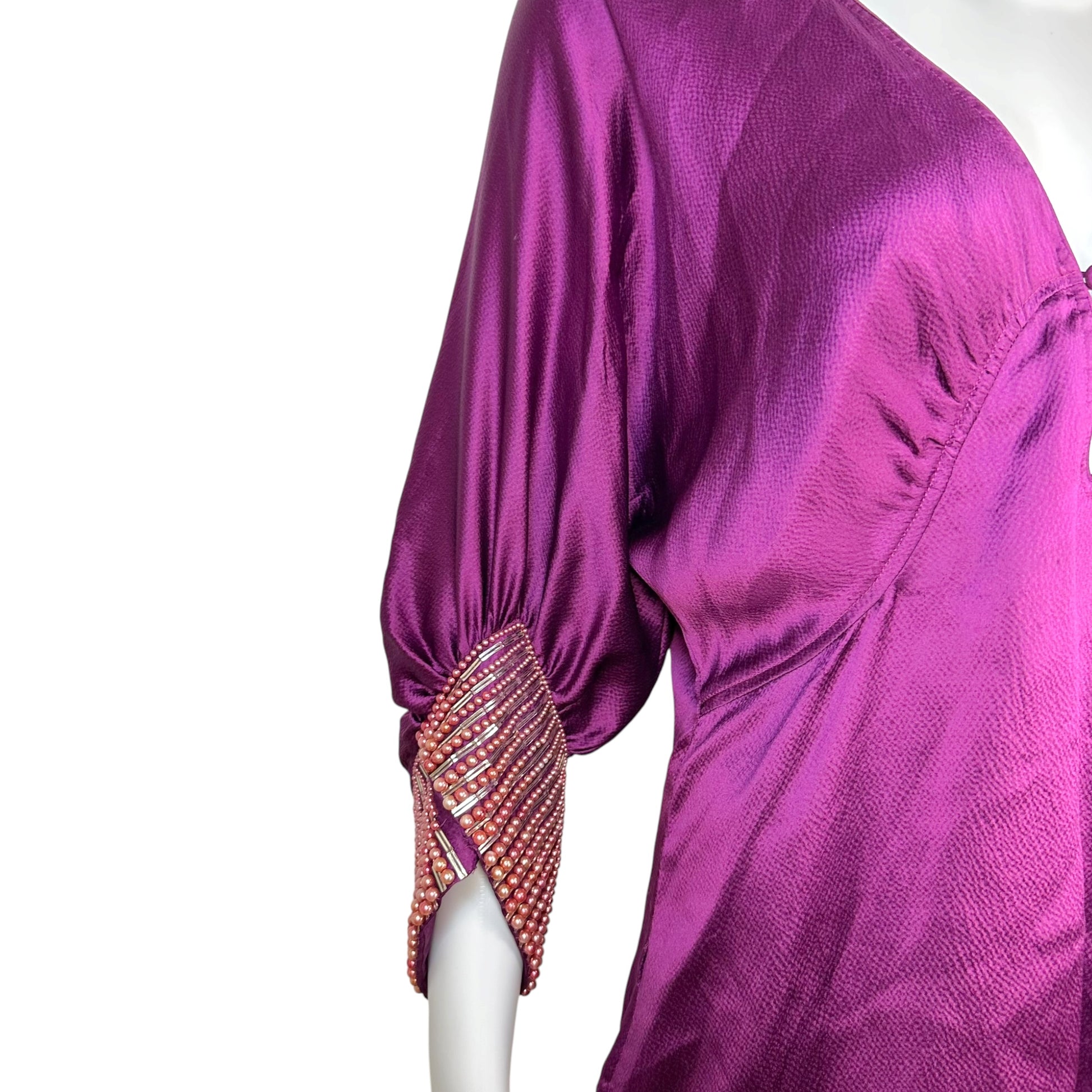 Roberto Cavalli Dolman Blouse Purple Silk Beaded Sleeve