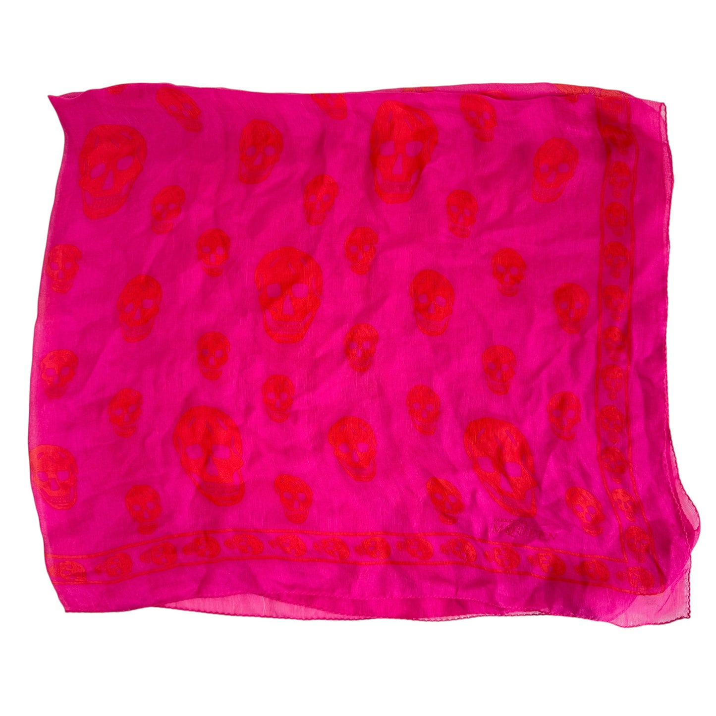 Alexander McQueen Hot Pink & Orange Skull Print Silk Square Scarf