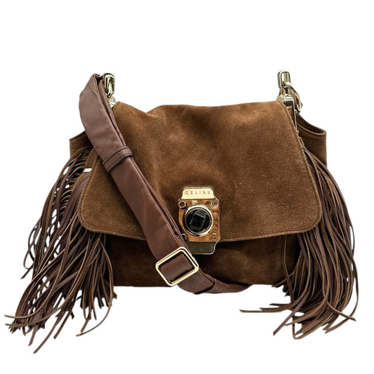 Celine Brown Suede Fringe Trim Shoulder Bag