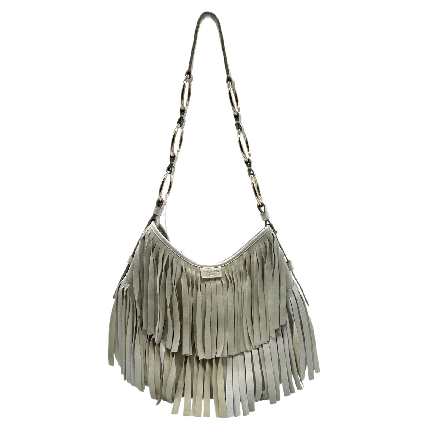 Yves Saint Laurent Rive Gauche Ivory Suede Fringe Shoulder Bag