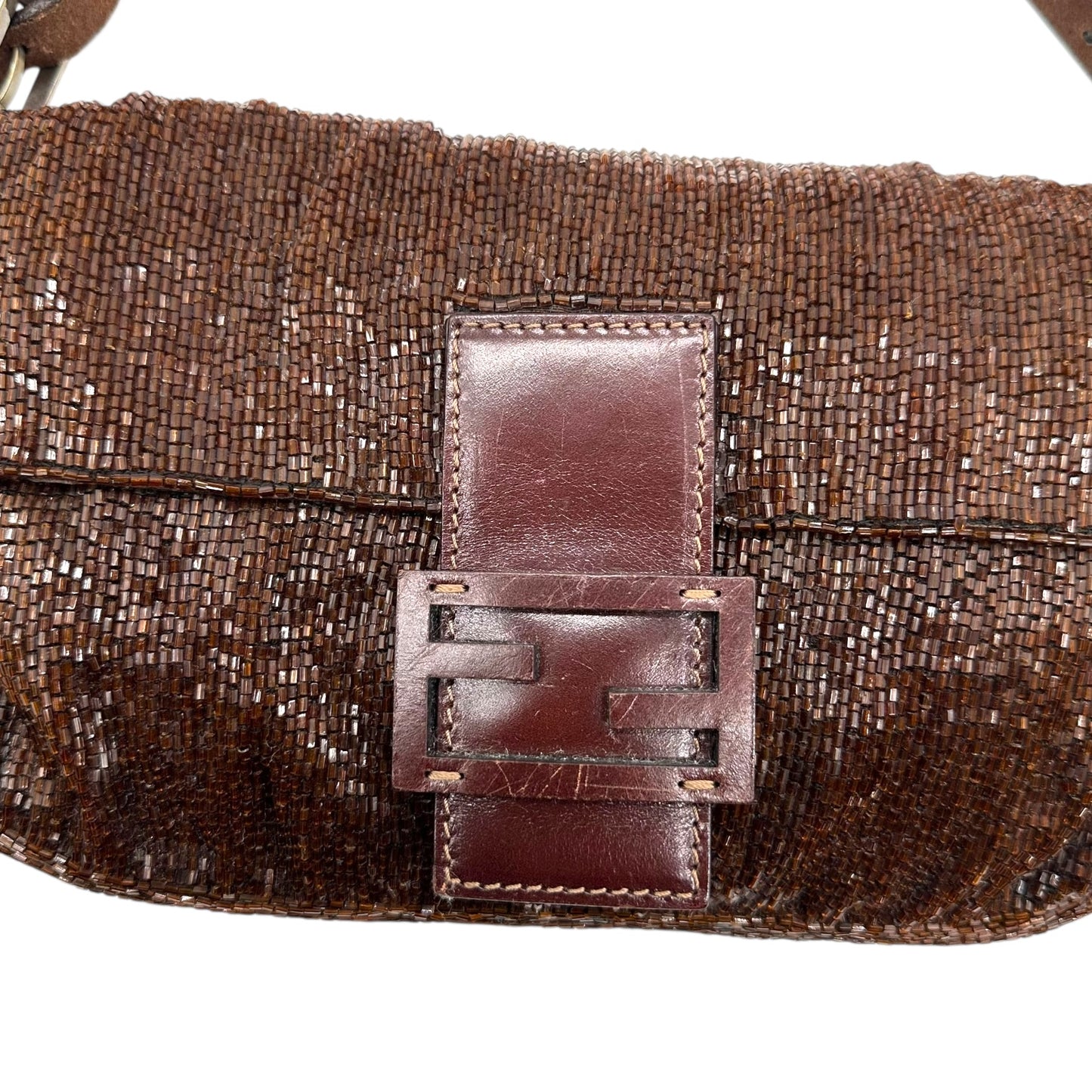 Fendi Brown Beaded Baguette Bag