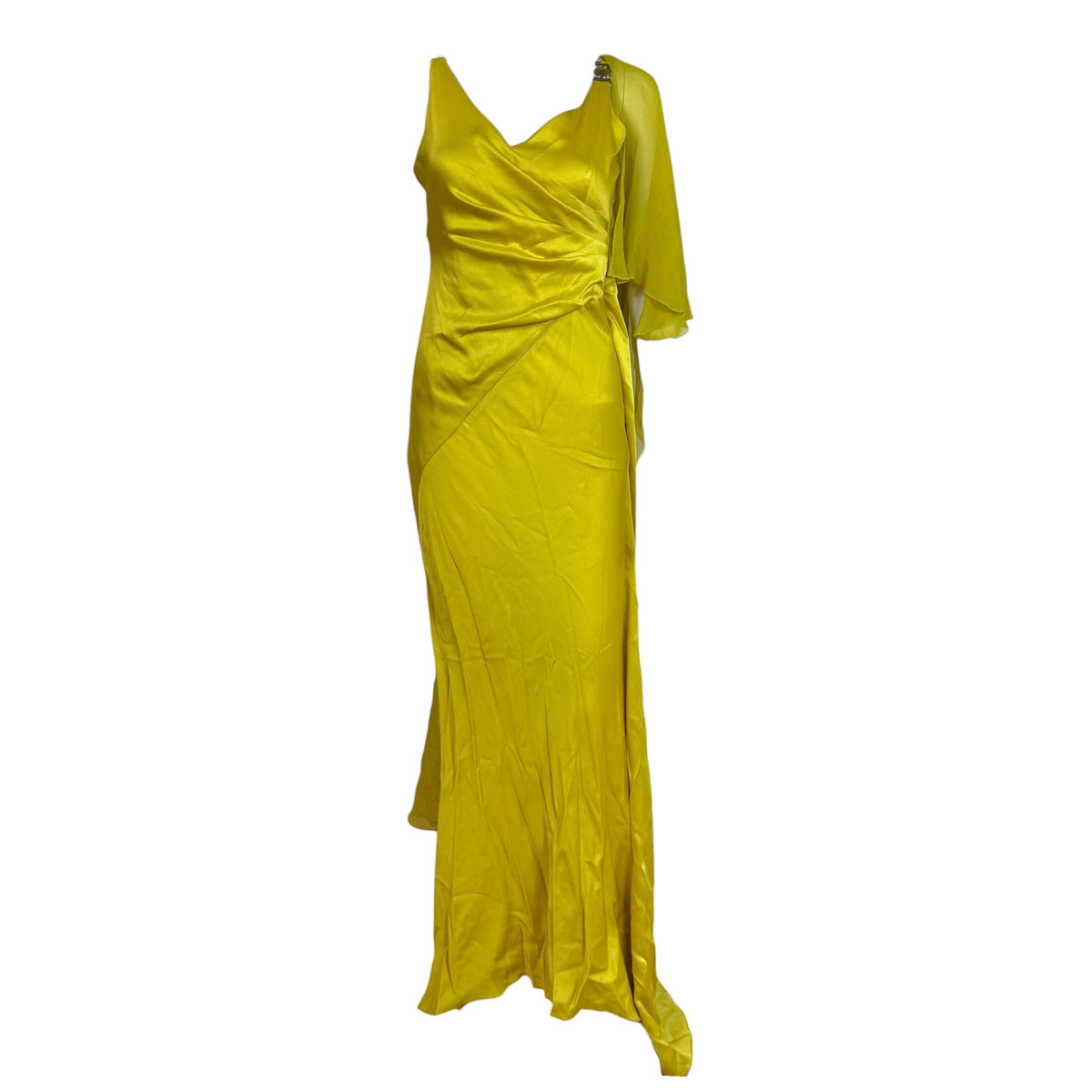 Versace Collection Yellow Silk Gown with Medusa Logo Hardware