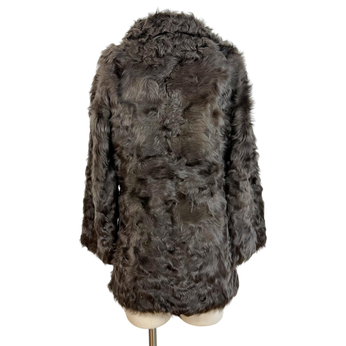 Moonbat Fur Brown Curly Lamb Fur Belted Coat