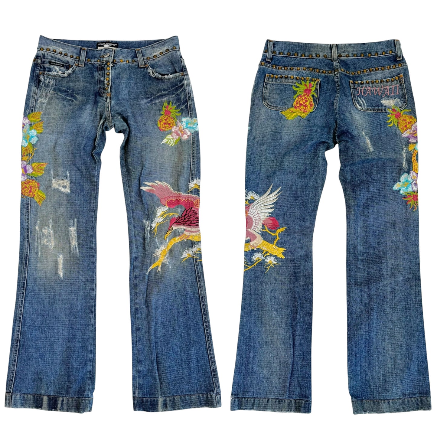 Dolce & Gabbana Hawaii Studded & Embroidered Jeans