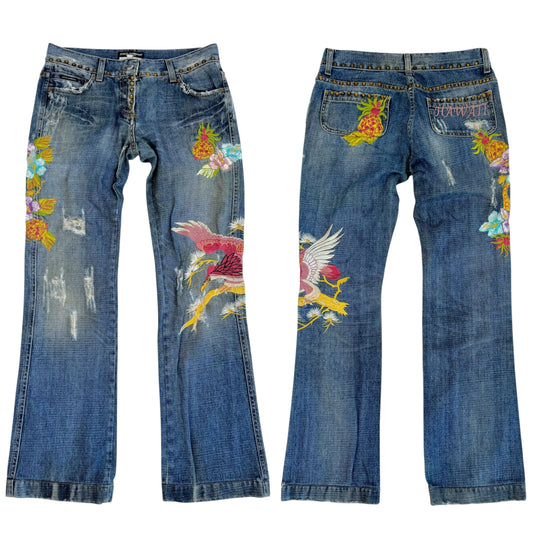 Dolce & Gabbana Blue Denim Studded Embroidered Jeans