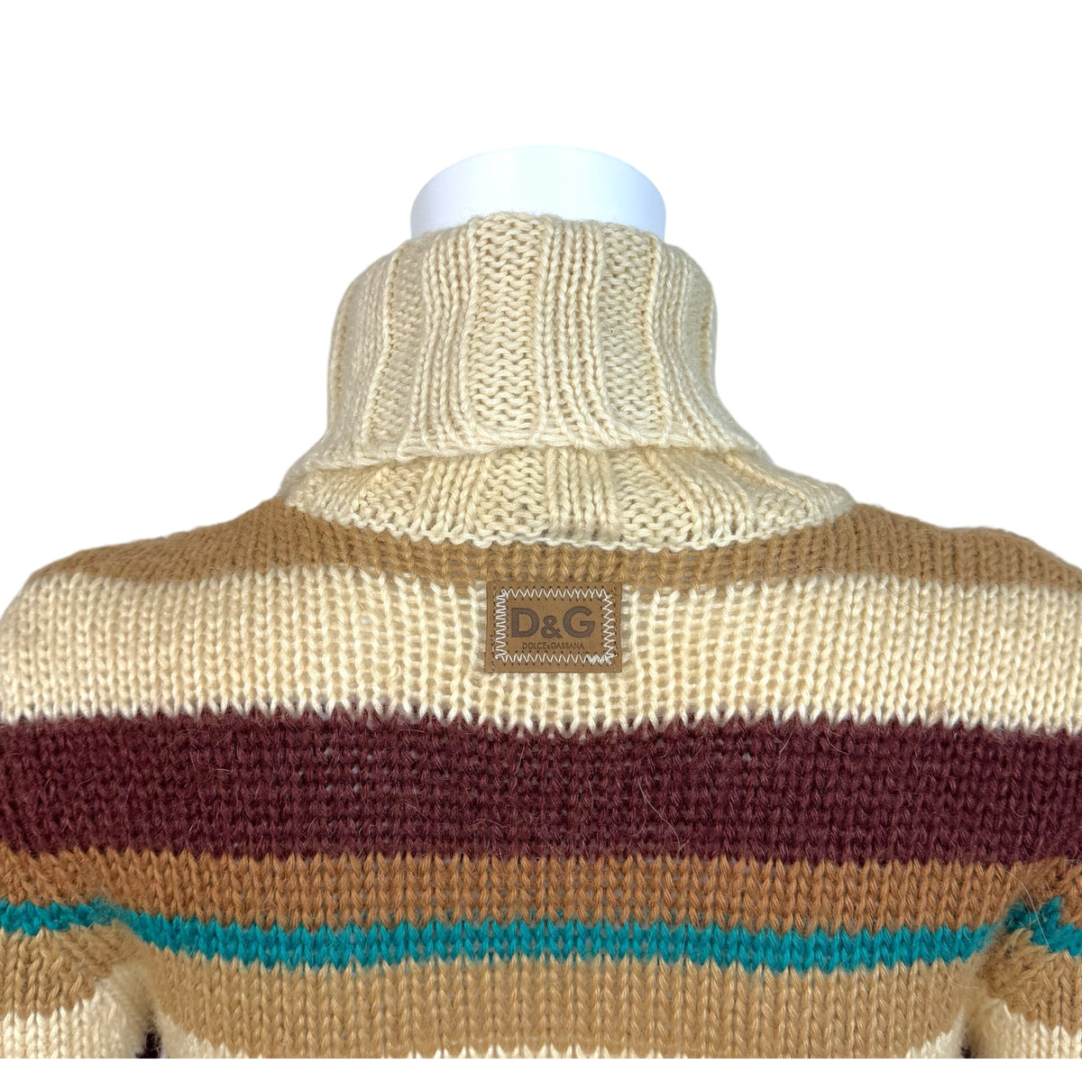 Dolce & Gabbana Beige Brown Striped Turtleneck Sweater