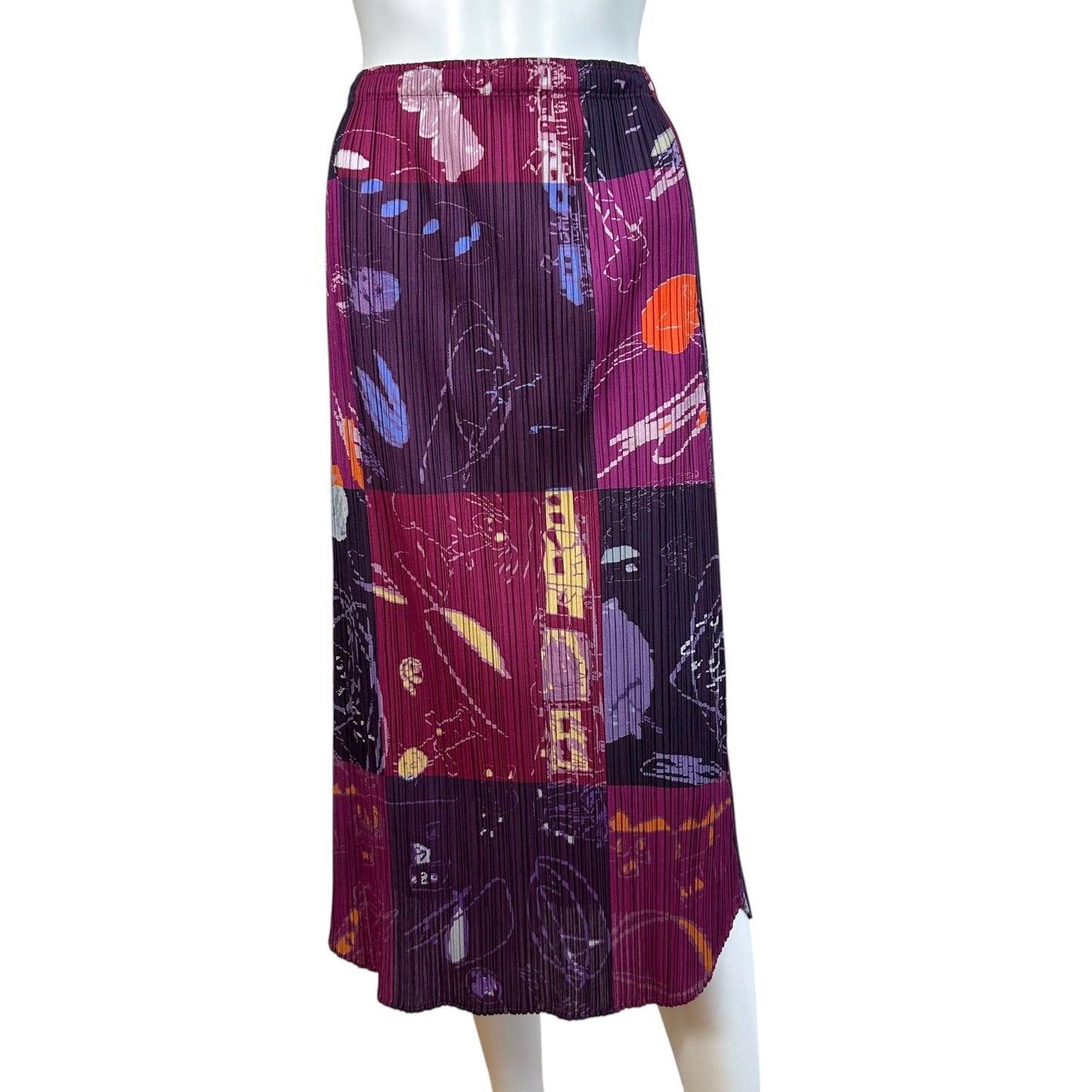 Issey Miyake Pleats Please Purple & Pink Printed Pleated Maxi Skirt