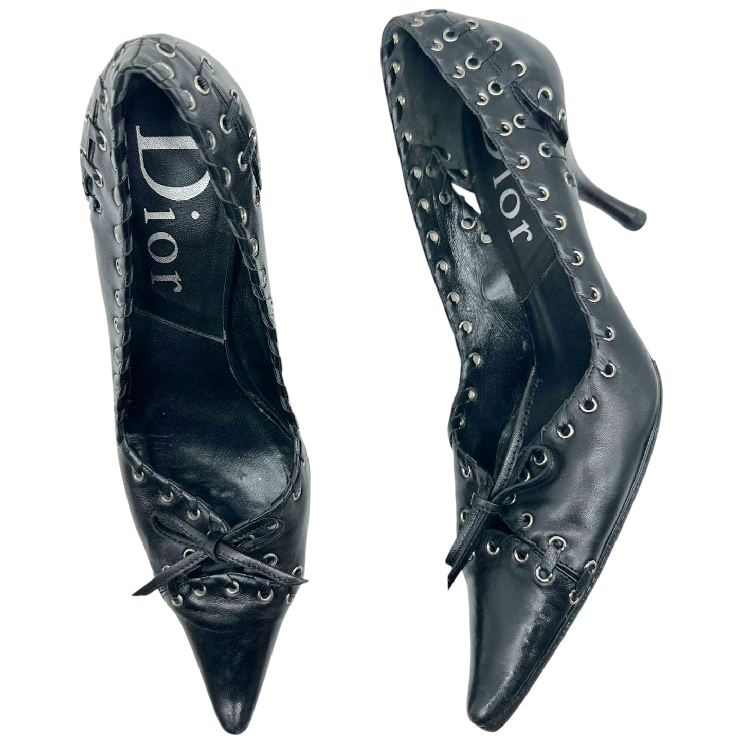 Christian Dior Black Pointed Toe Heels with Eyelet Details