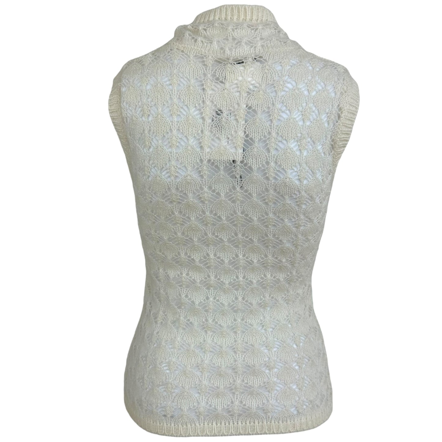 D&G Dolce & Gabbana Ivory Mohair Open Knit Sleeveless Turtleneck