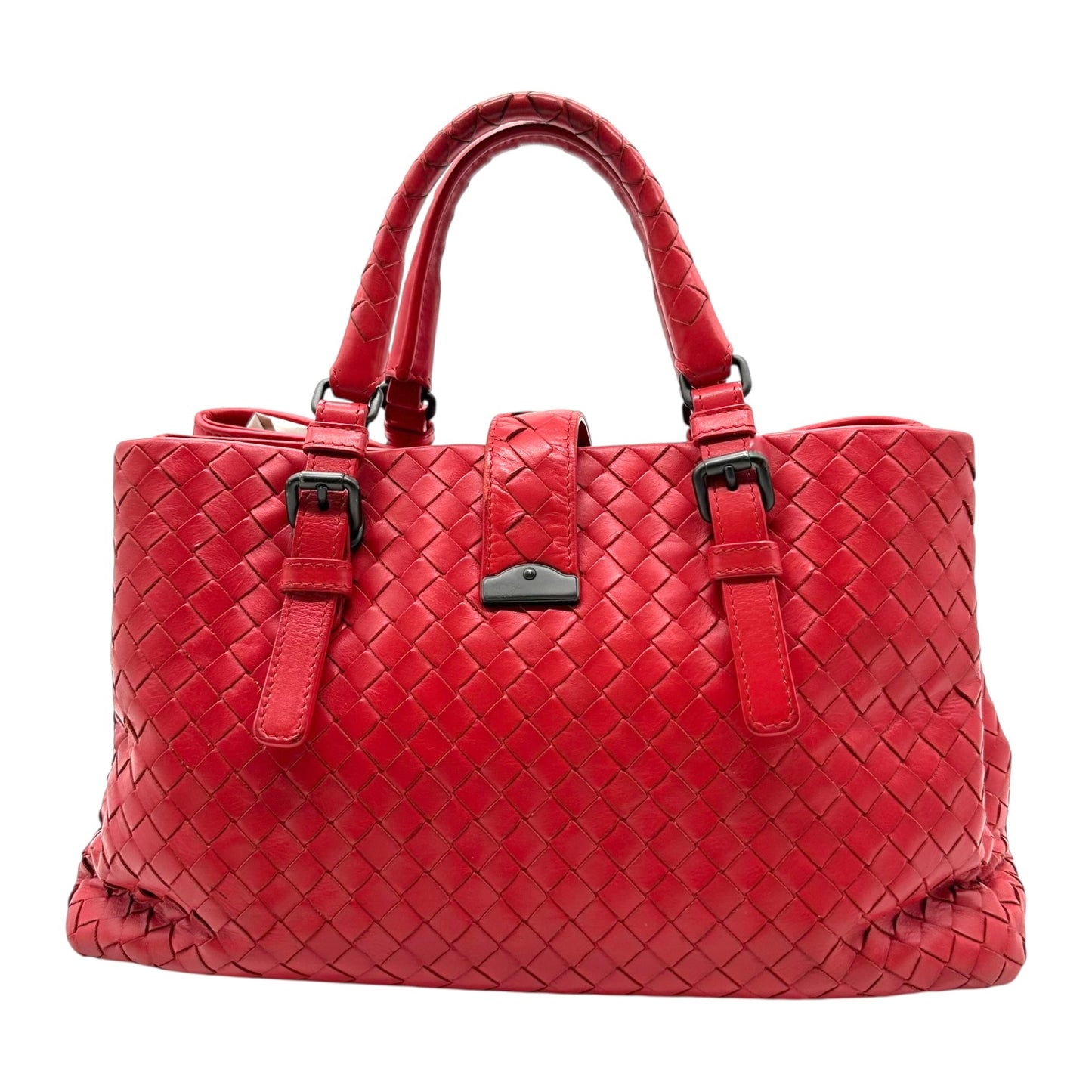 Bottega Veneta Red Intrecciato Small Roma Bag - Outfit Repeater