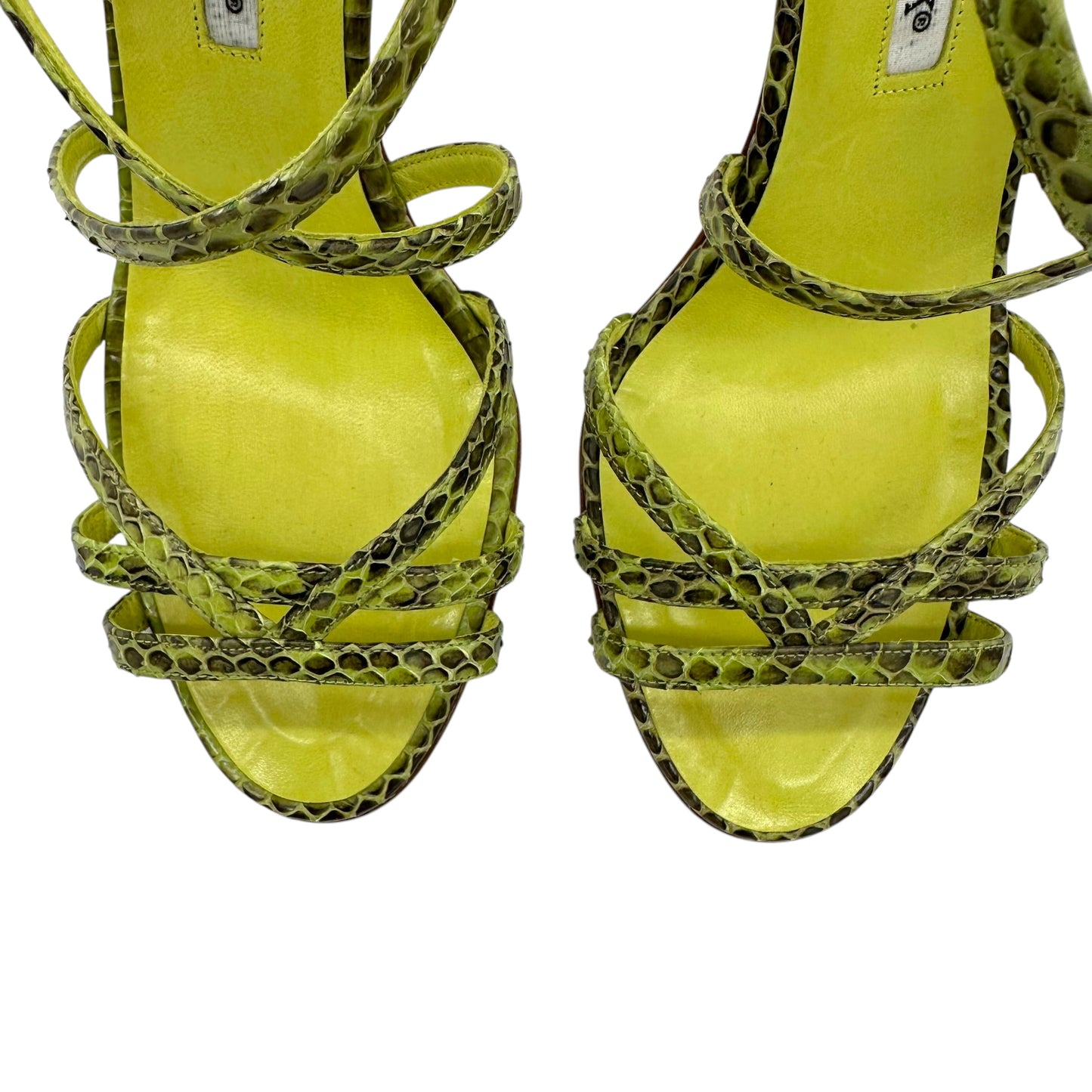 Manolo Blahnik Green Snakeskin Strappy Heels