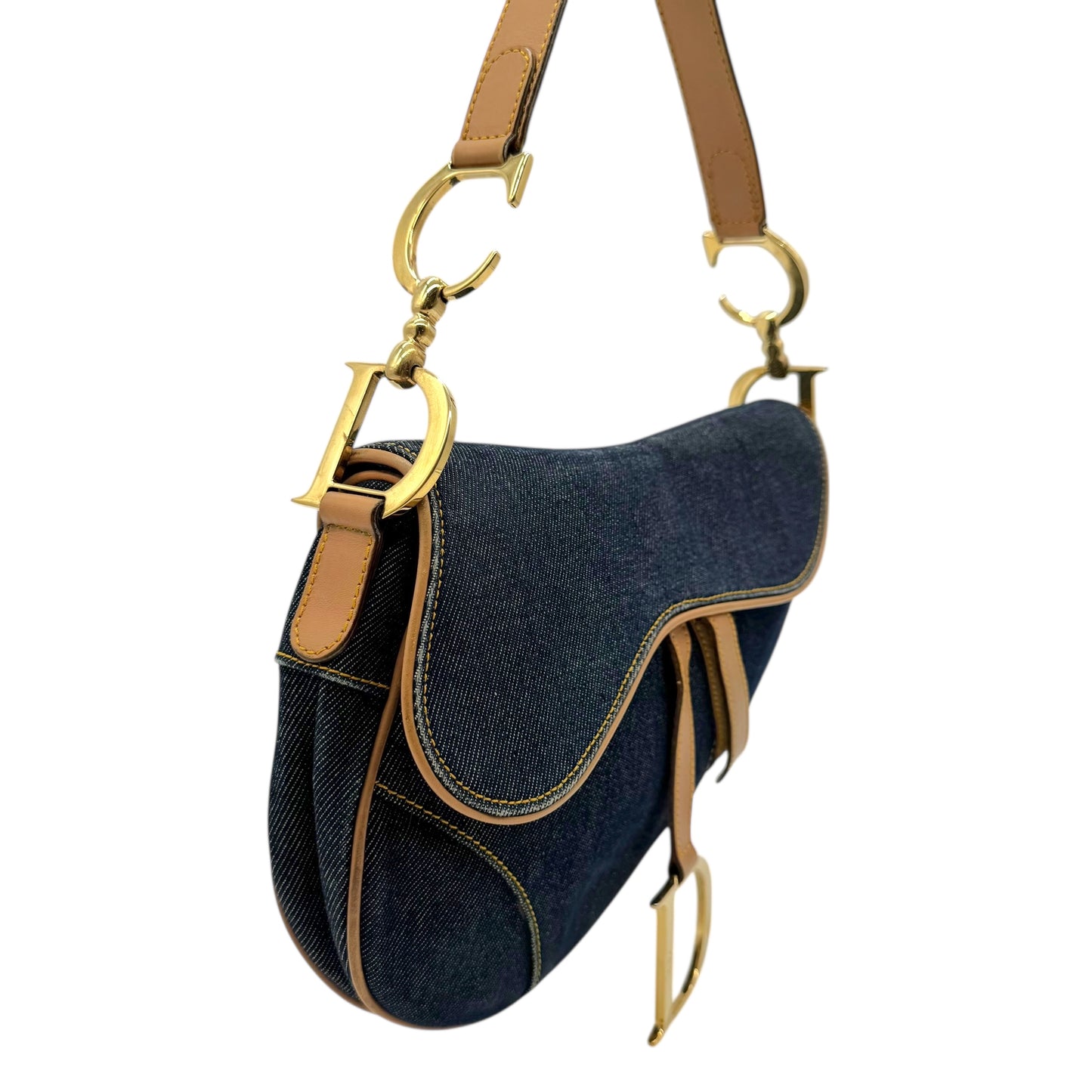 Christian Dior Denim & Gold Hardware Saddle Bag