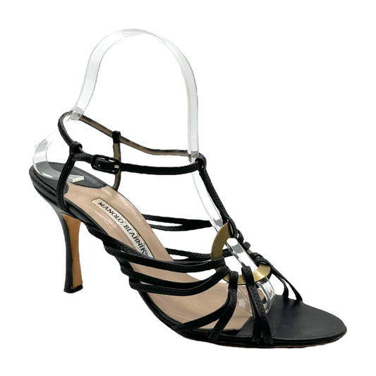 Manolo Blahnik Black & Gold Strappy Heeled Sandals