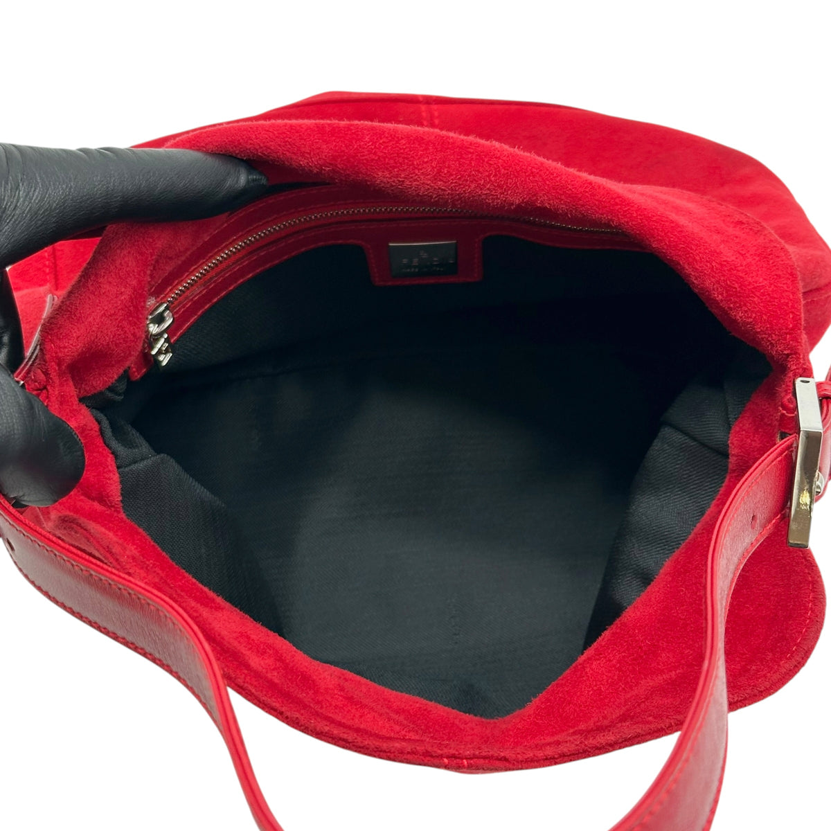 Fendi Red Suede Fold-Over Baguette Bag