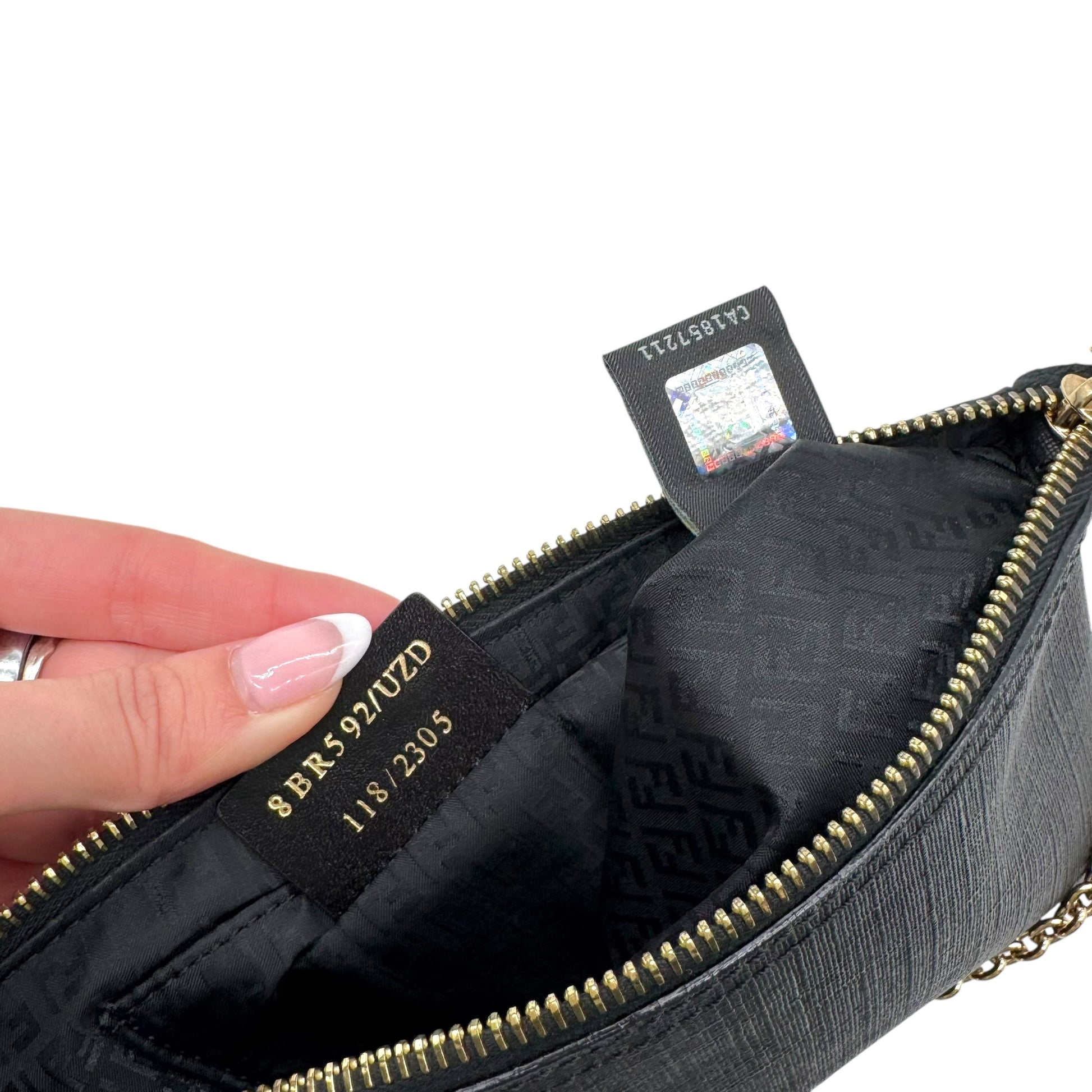 Fendi Black Zucca Monogram Coated Canvas Chain Strap Pochette - Outfit Repeater