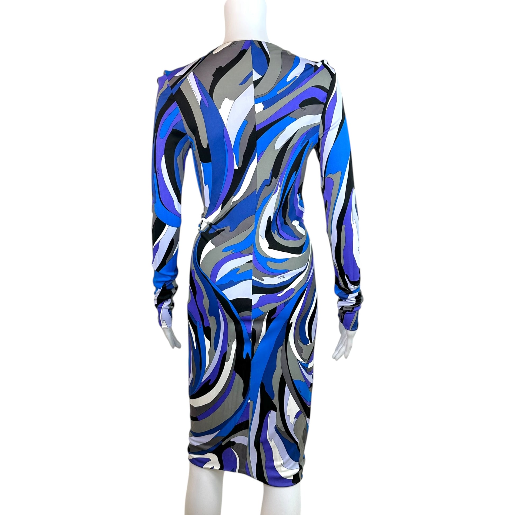 Emilio Pucci Longsleeve Midi Dress Blue Gray Print